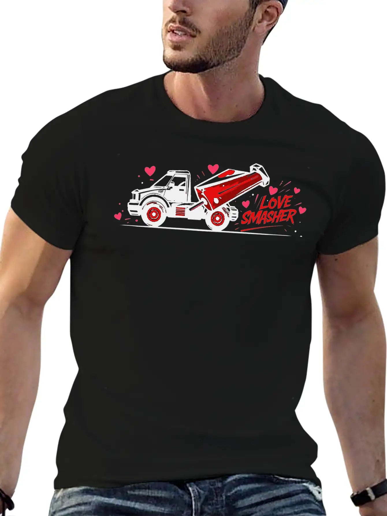 Crushin' Hearts Monster Truck Valentine Shirt Stylish Everyday T-Shirt – Unisex Basic Cotton Tee