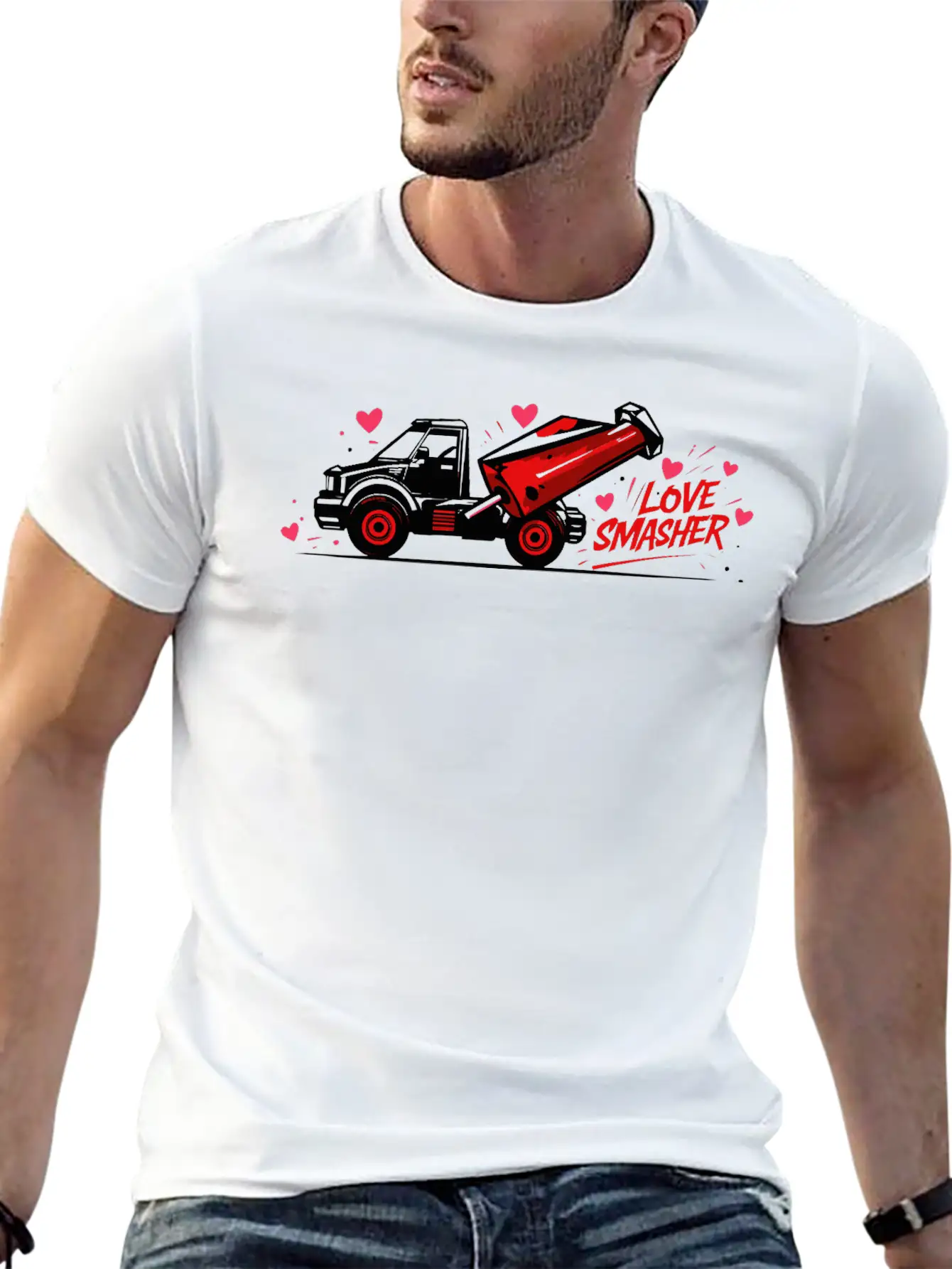 Crushin' Hearts Monster Truck Valentine Shirt Stylish Everyday T-Shirt – Unisex Basic Cotton Tee