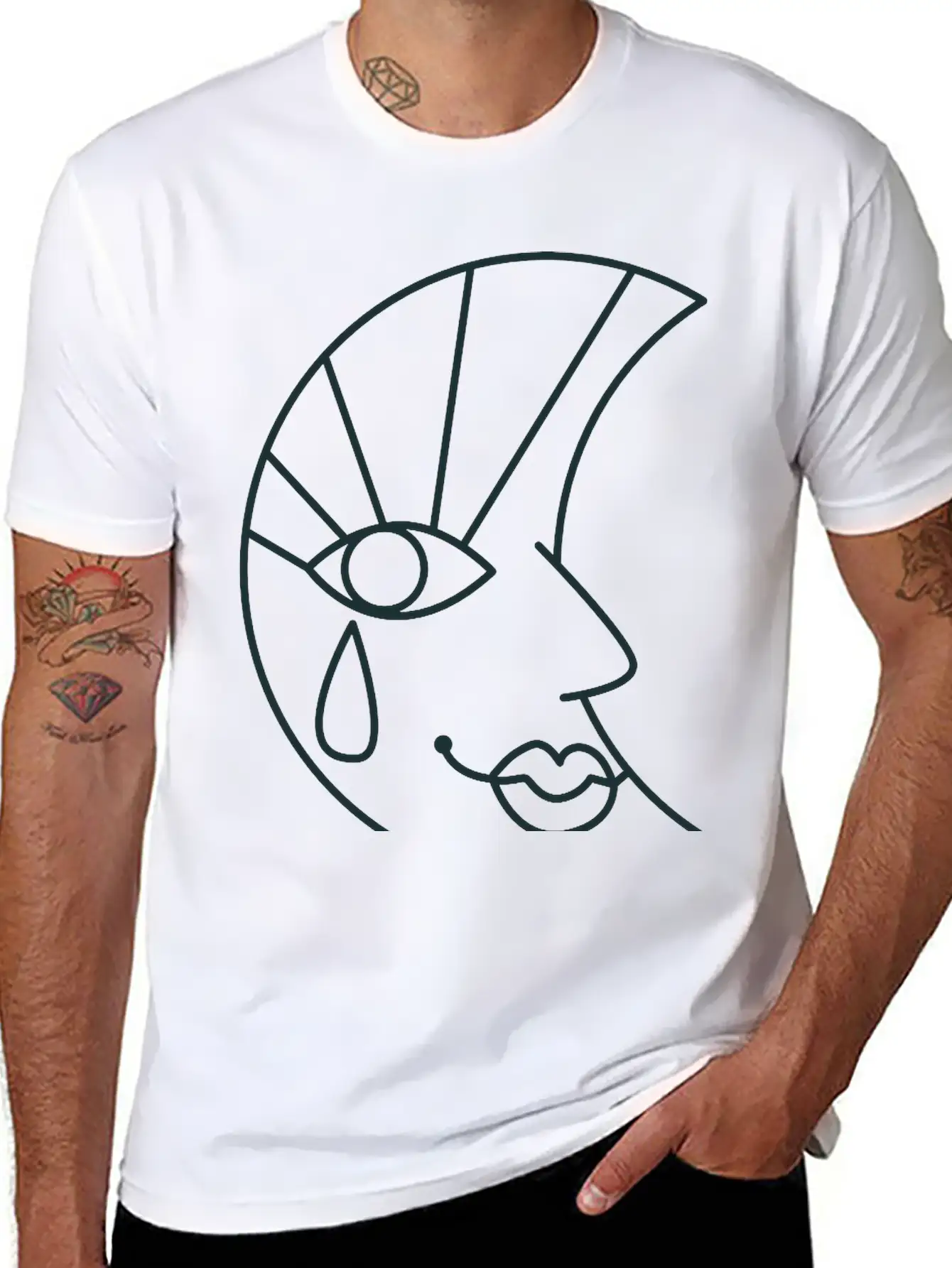 Crying Sad Moon Face And Tear Drop Basic Graphic T-Shirt – Daily Comfort In Soft Cotton