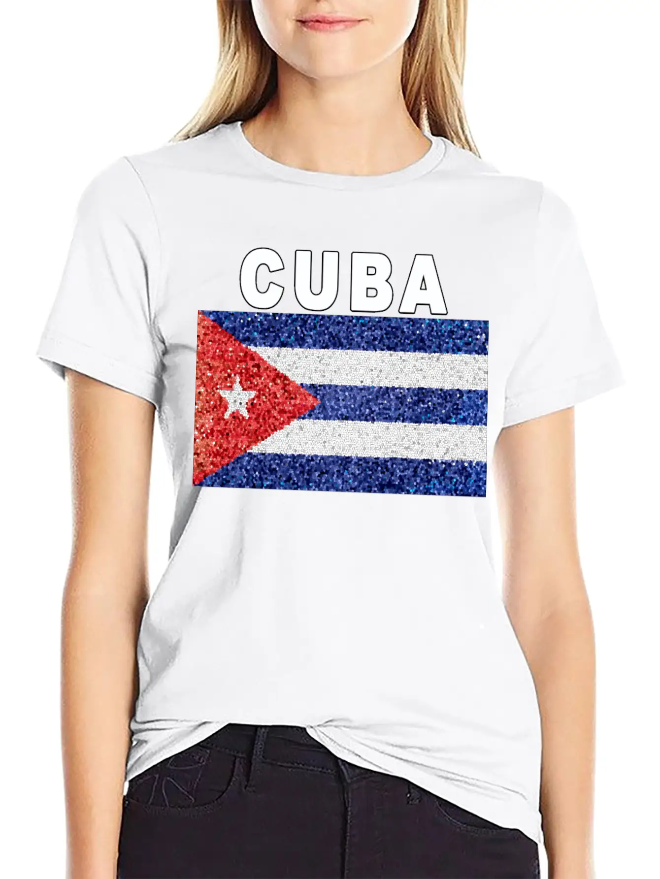 Cuba Flag Stained Glass Effect Design Comfortable Minimalist Graphic Tee – Summer Style Essential