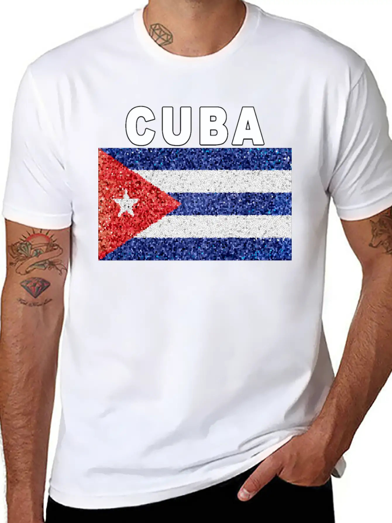 Cuba Flag Stained Glass Effect Design Comfortable Minimalist Graphic Tee – Summer Style Essential