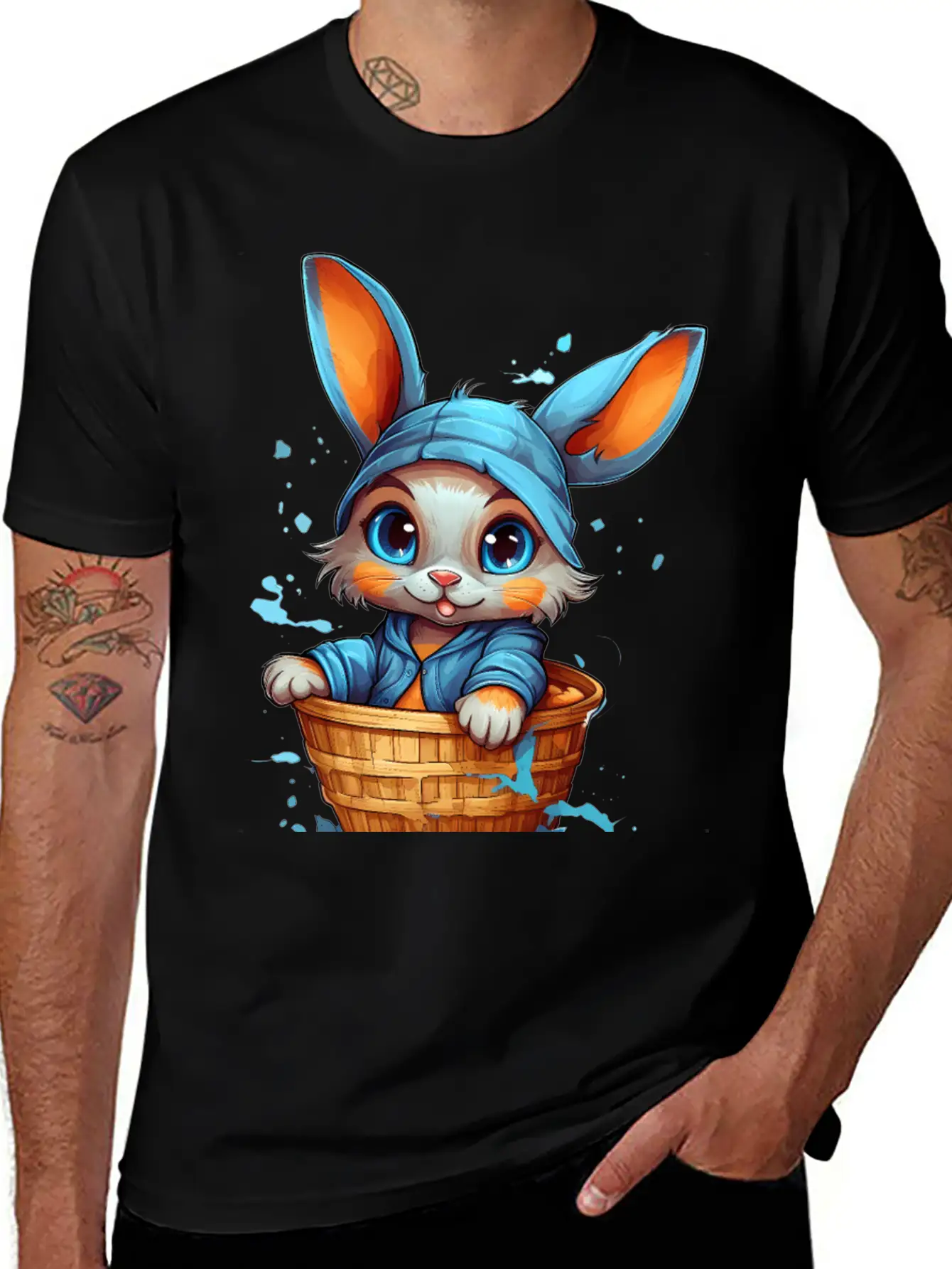 Curious Rabbit In A Basket Stylish Everyday T-Shirt – Unisex Basic Cotton Tee