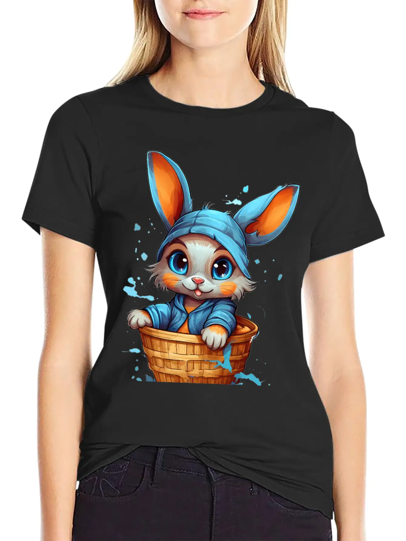 Curious Rabbit In A Basket Stylish Everyday T-Shirt – Unisex Basic Cotton Tee