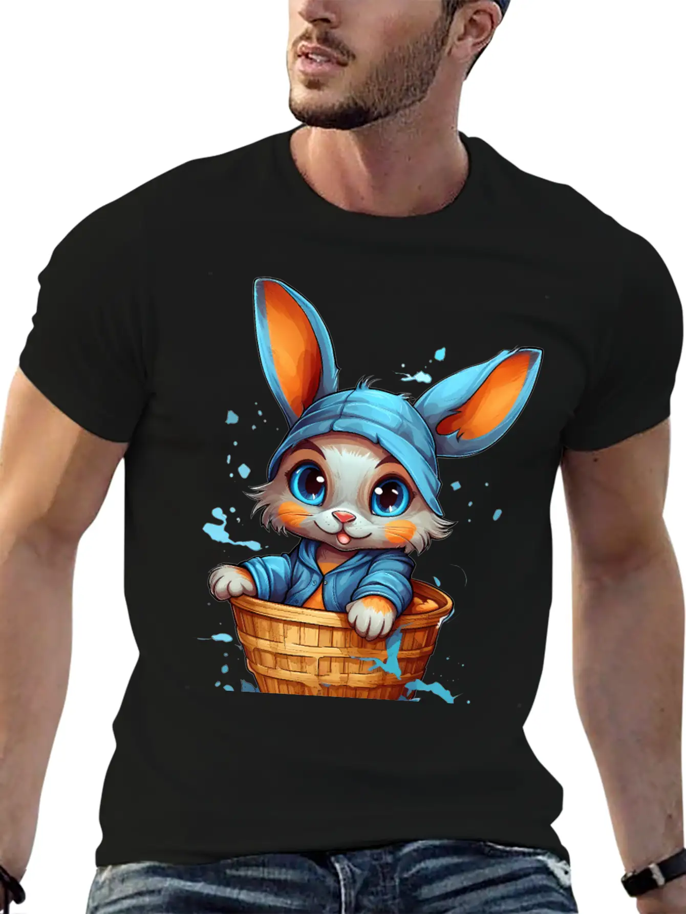 Curious Rabbit In A Basket Stylish Everyday T-Shirt – Unisex Basic Cotton Tee