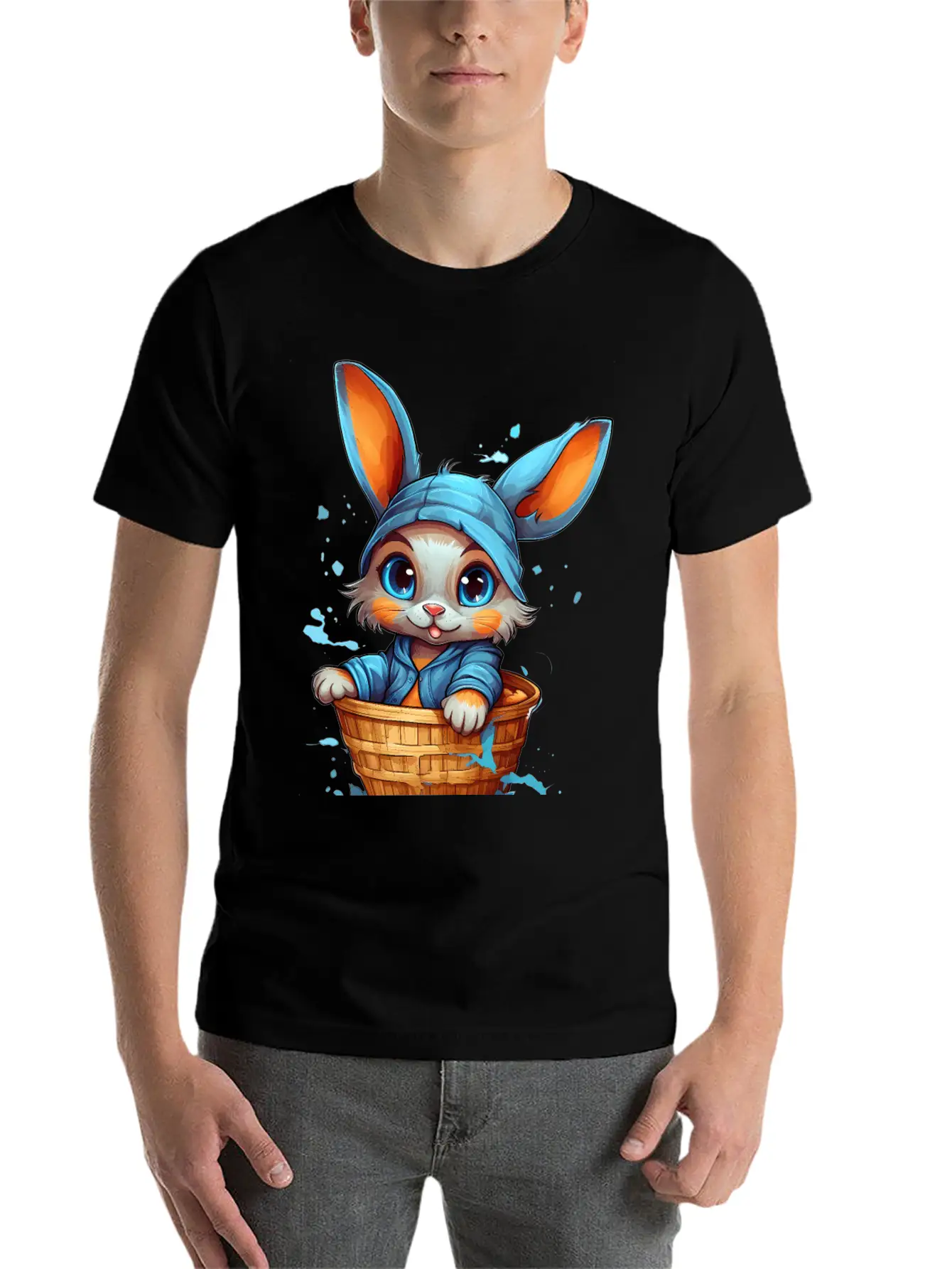Curious Rabbit In A Basket Stylish Everyday T-Shirt – Unisex Basic Cotton Tee