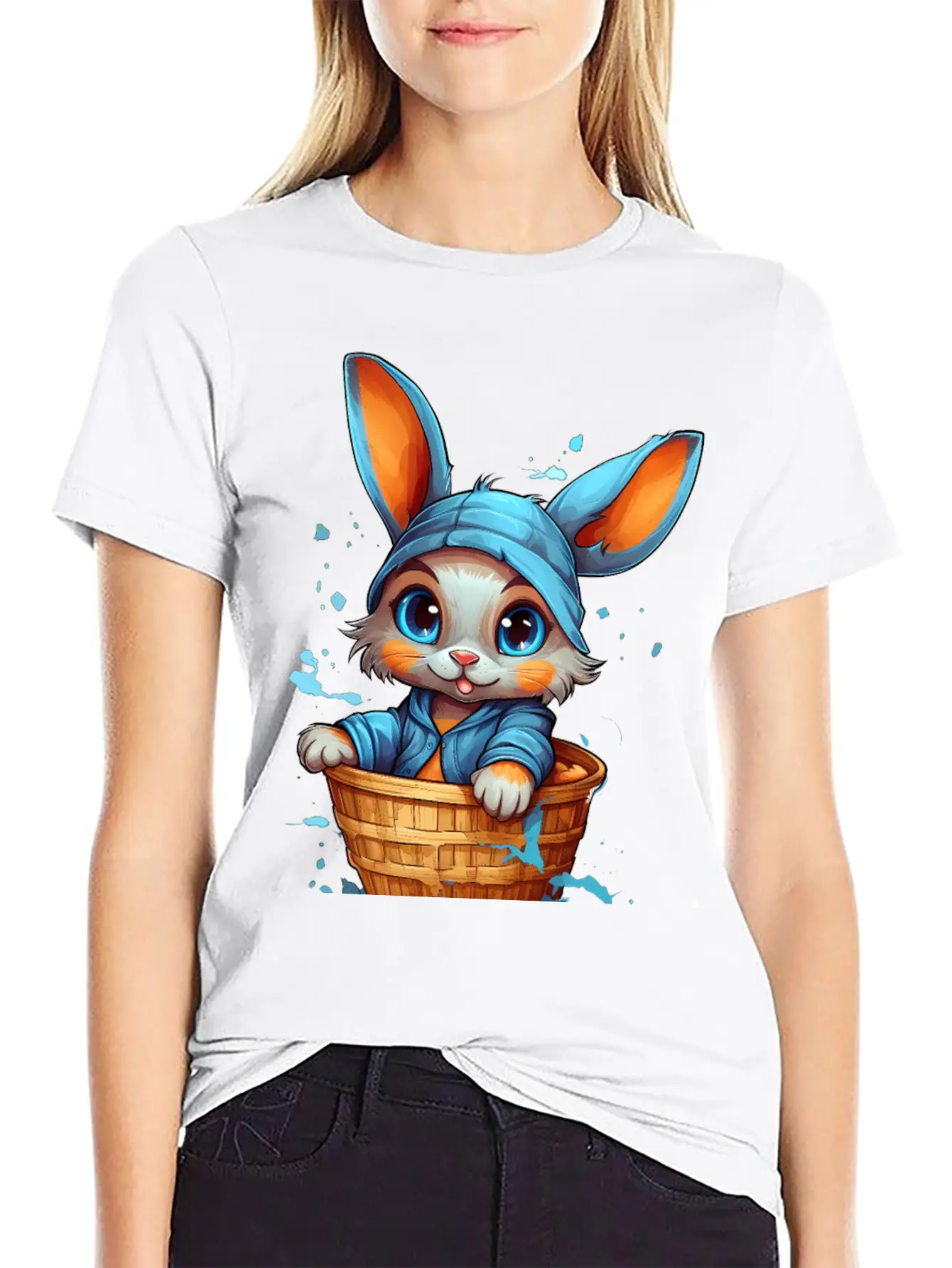 Curious Rabbit In A Basket Stylish Everyday T-Shirt – Unisex Basic Cotton Tee