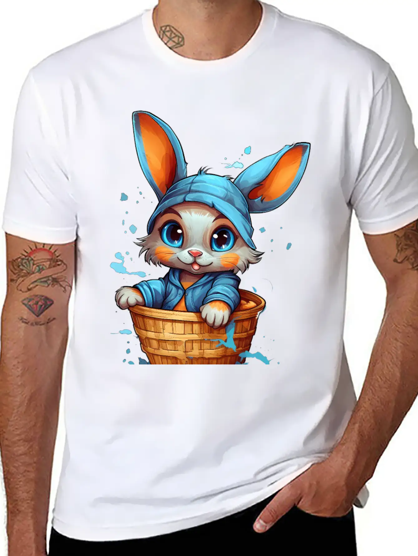 Curious Rabbit In A Basket Stylish Everyday T-Shirt – Unisex Basic Cotton Tee