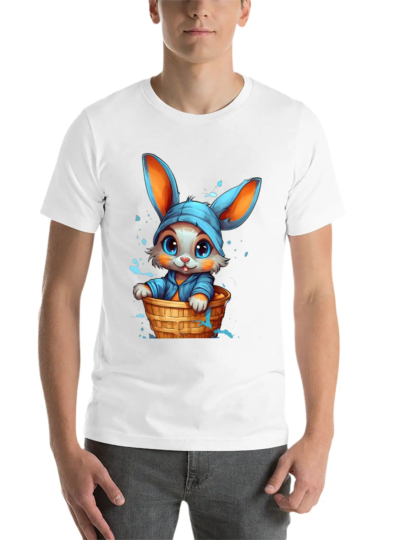 Curious Rabbit In A Basket Stylish Everyday T-Shirt – Unisex Basic Cotton Tee