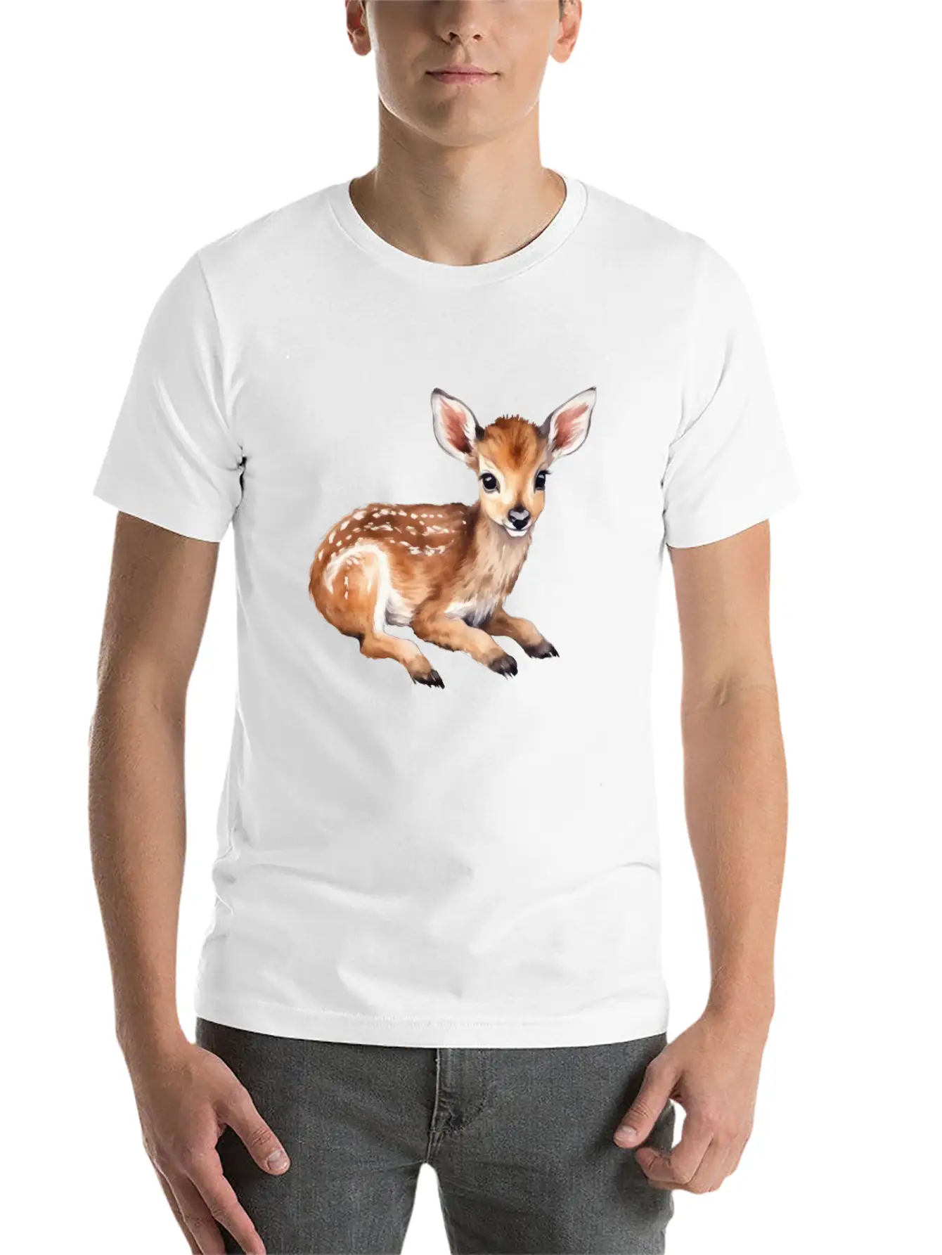 Cute Baby Deer Fawn Unisex Short Sleeve Soft Cotton T-Shirt – Casual Everyday Wear