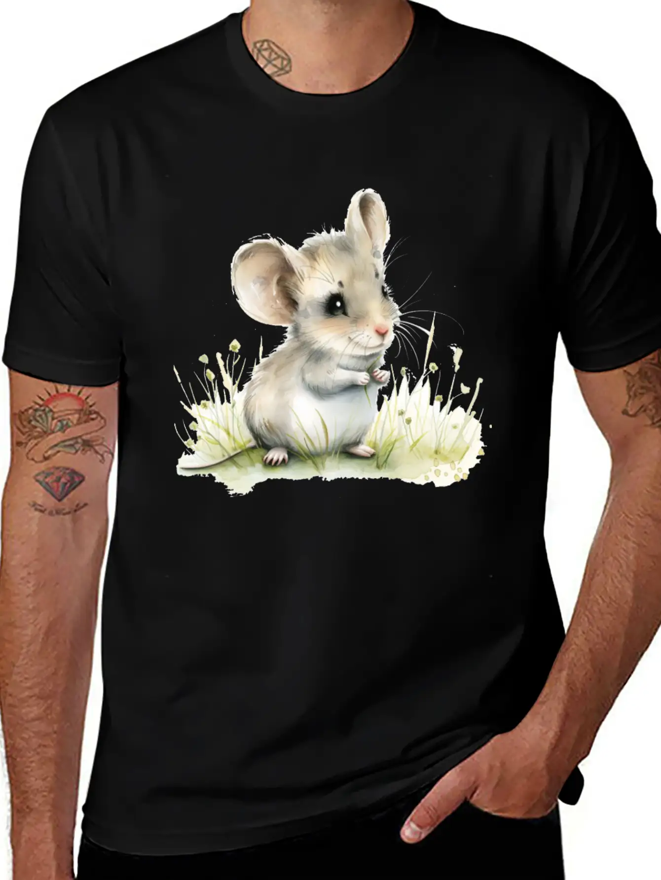 Cute Baby Mouse Watercolor Unisex Short Sleeve Soft Cotton T-Shirt – Casual Everyday Wear