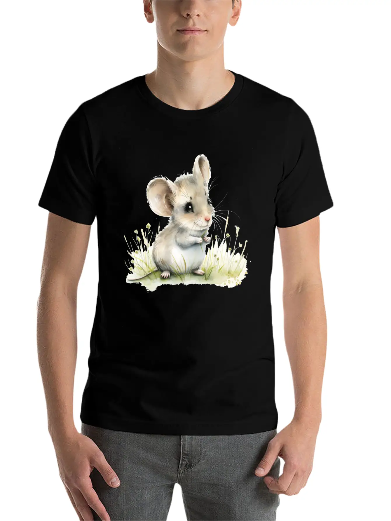 Cute Baby Mouse Watercolor Unisex Short Sleeve Soft Cotton T-Shirt – Casual Everyday Wear