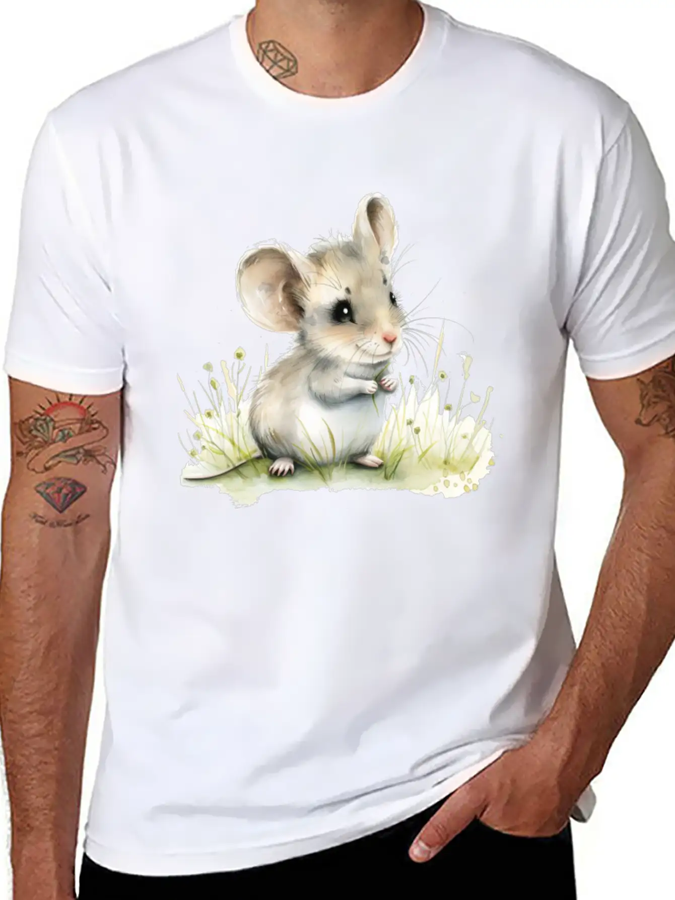 Cute Baby Mouse Watercolor Unisex Short Sleeve Soft Cotton T-Shirt – Casual Everyday Wear