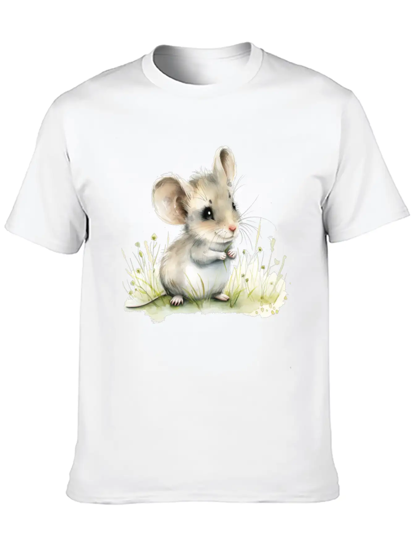 Cute Baby Mouse Watercolor Unisex Short Sleeve Soft Cotton T-Shirt – Casual Everyday Wear