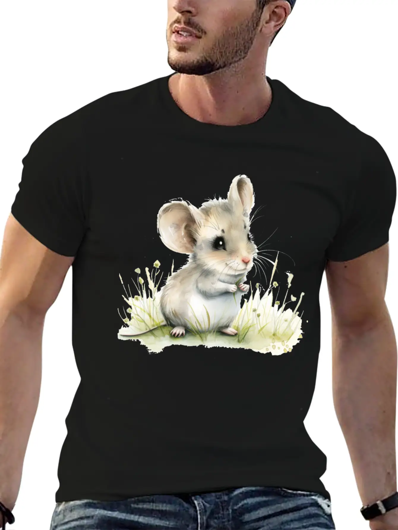 Cute Baby Mouse Watercolor Unisex Short Sleeve Soft Cotton T-Shirt – Casual Everyday Wear
