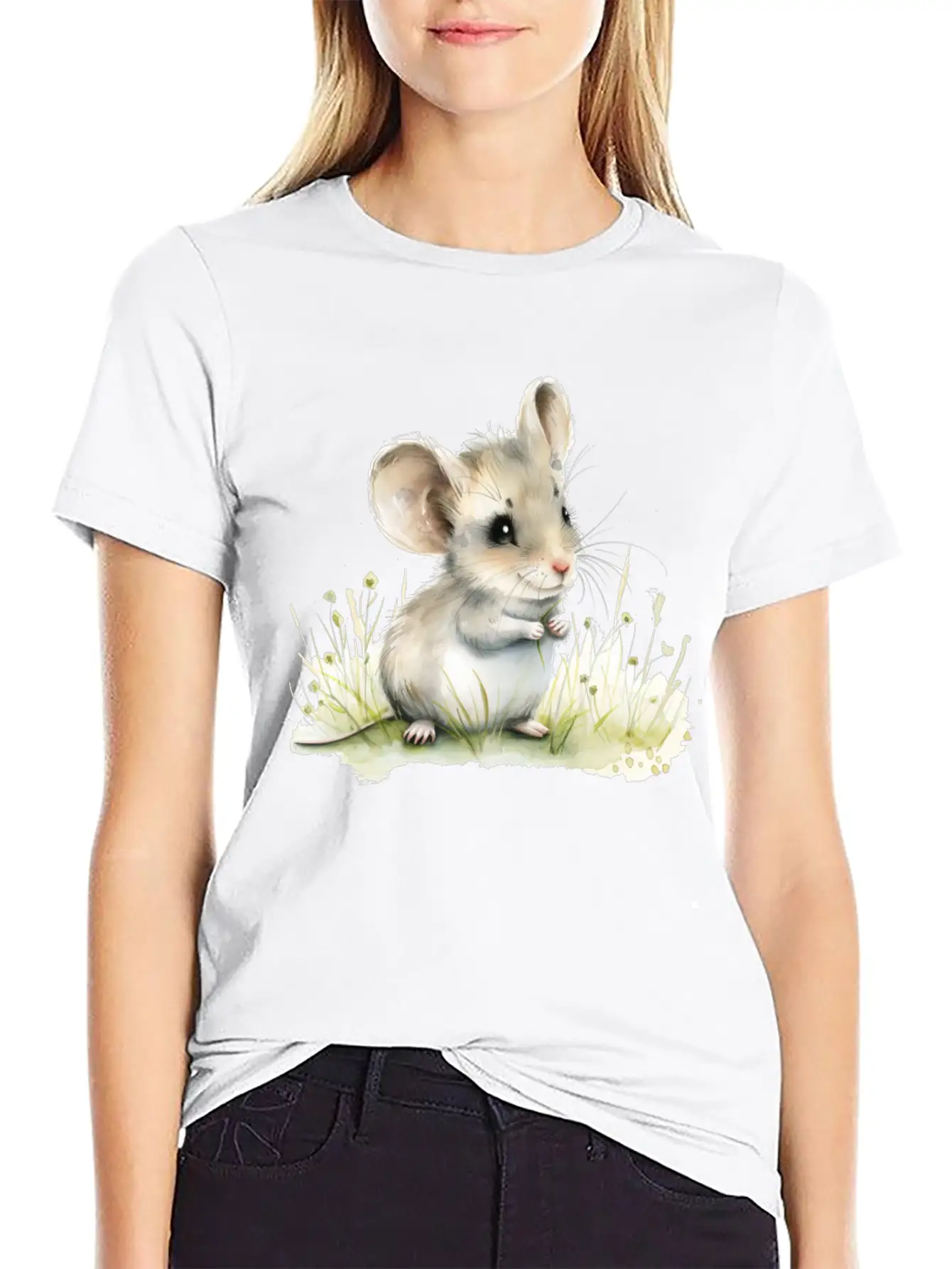 Cute Baby Mouse Watercolor Unisex Short Sleeve Soft Cotton T-Shirt – Casual Everyday Wear
