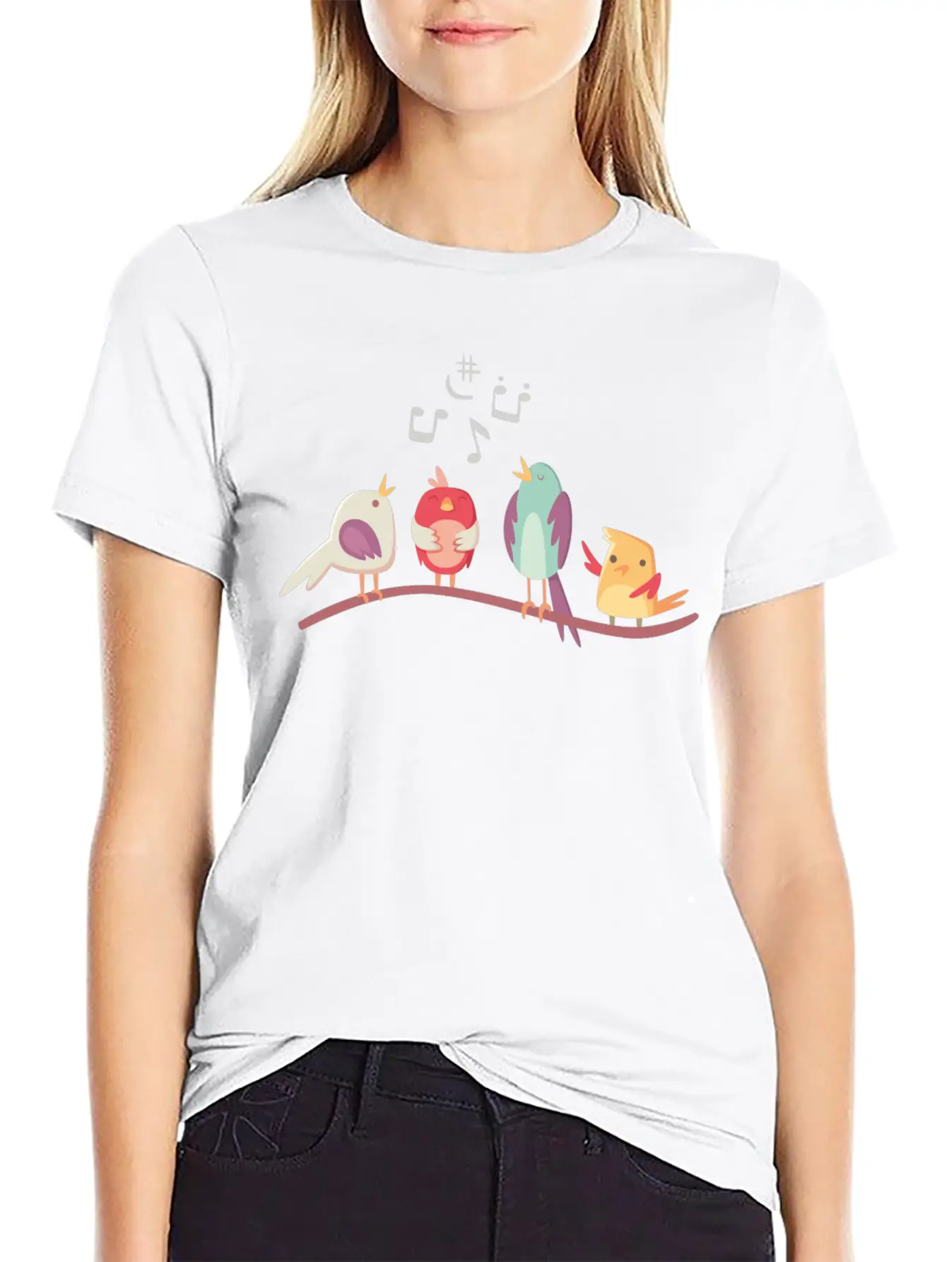 Cute Birds Singing Stylish Everyday T-Shirt – Unisex Basic Cotton Tee