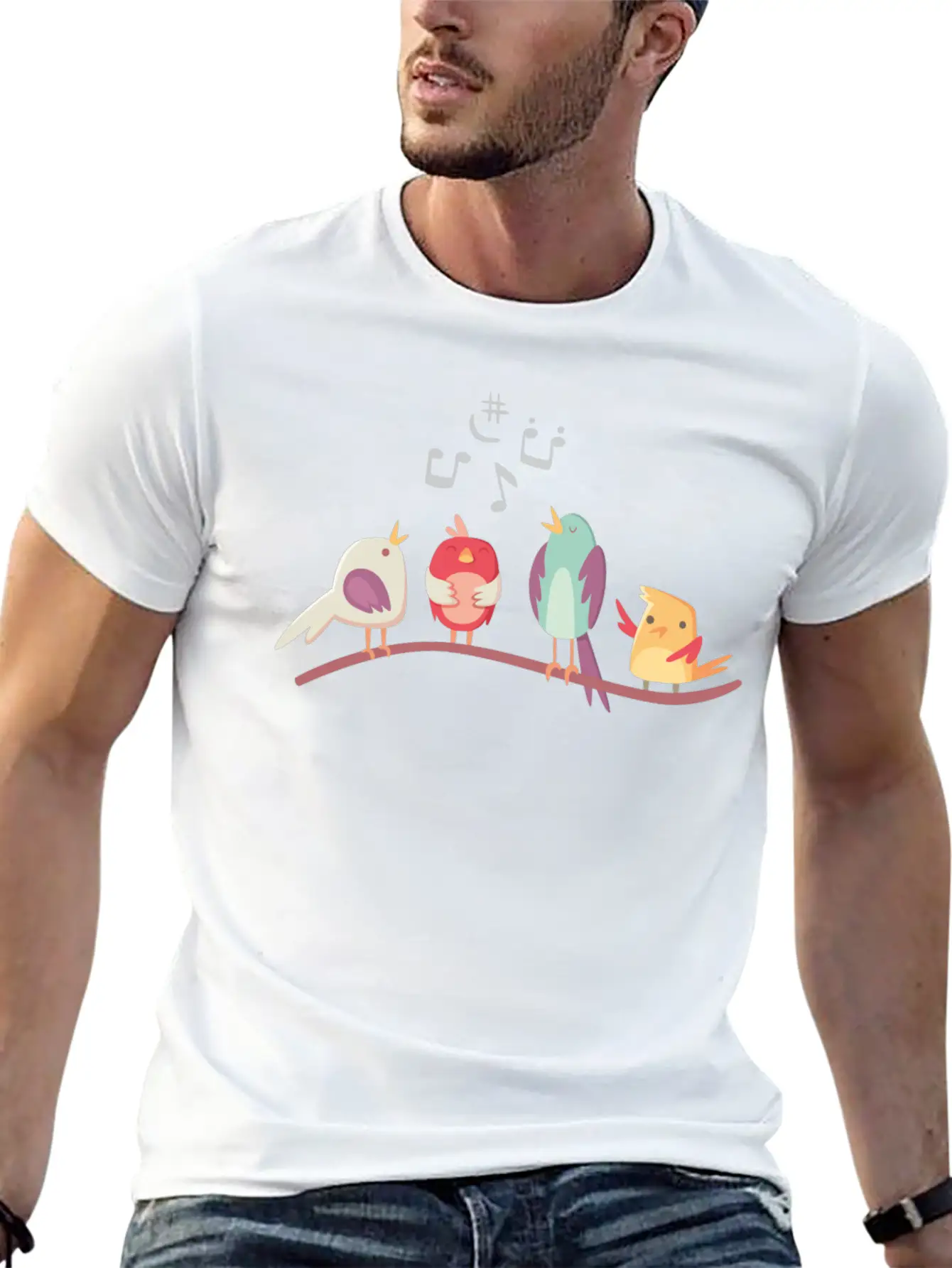 Cute Birds Singing Stylish Everyday T-Shirt – Unisex Basic Cotton Tee