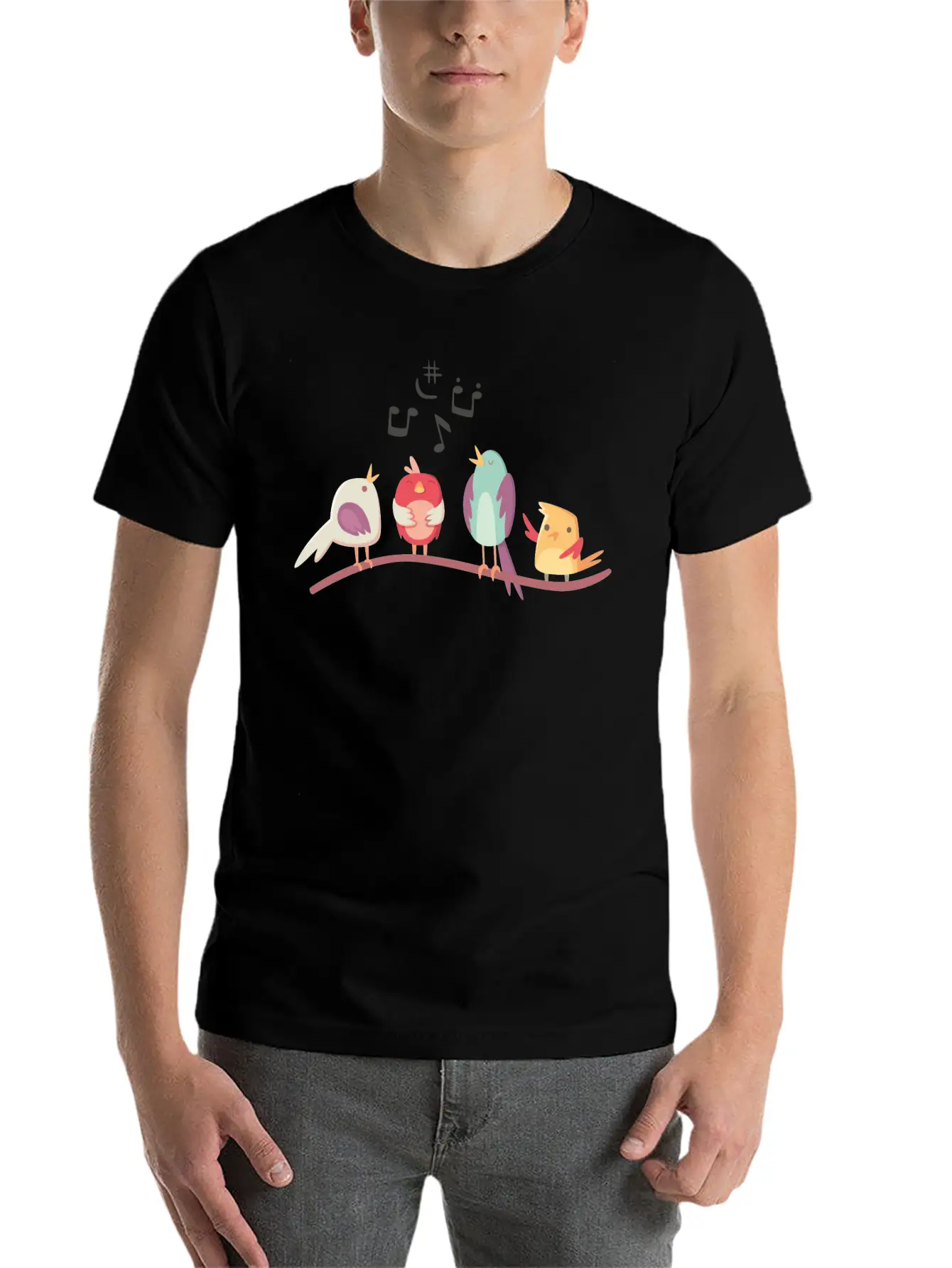 Cute Birds Singing Stylish Everyday T-Shirt – Unisex Basic Cotton Tee