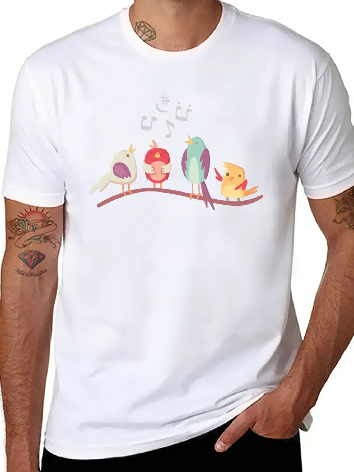 Cute Birds Singing Stylish Everyday T-Shirt – Unisex Basic Cotton Tee