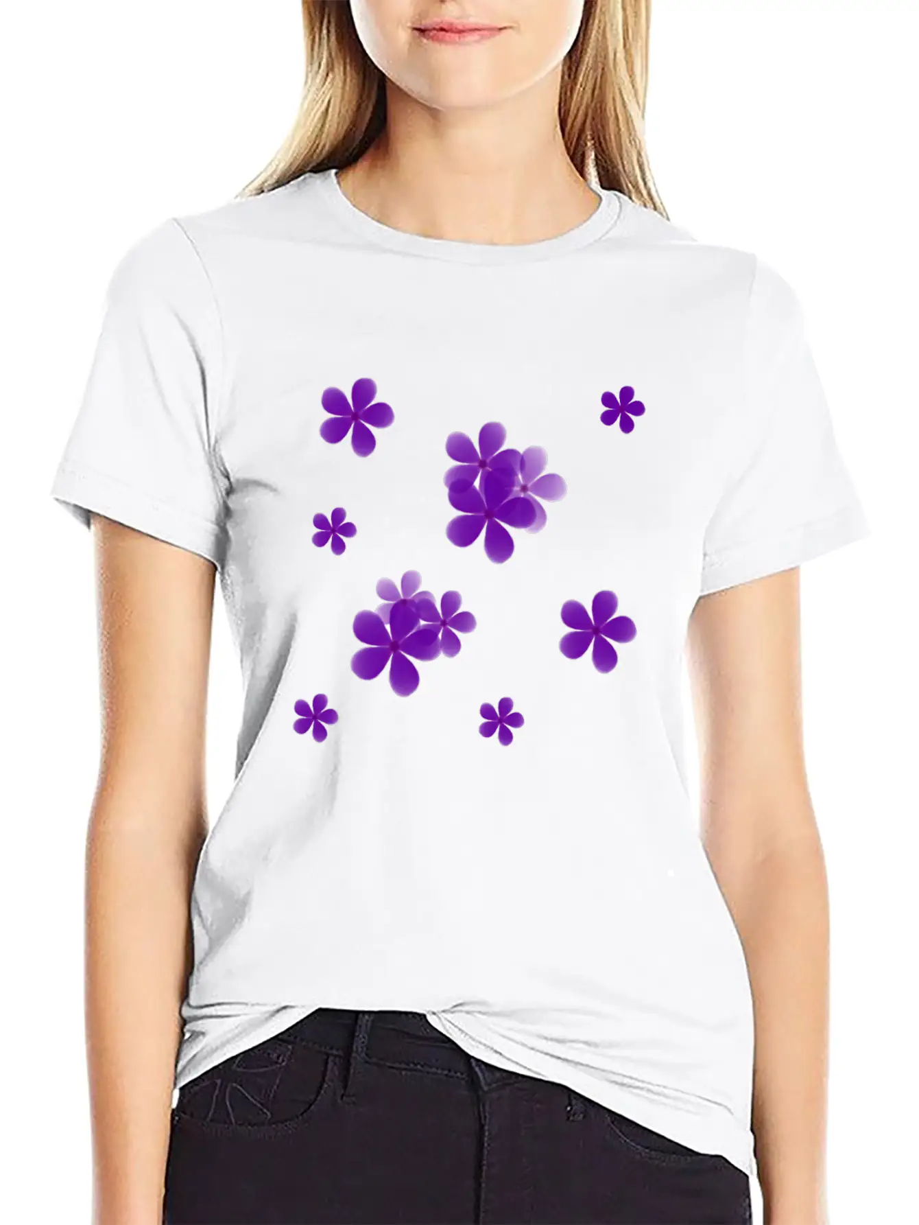Cute Blue Flowers Basic Graphic T-Shirt – Daily Comfort In Soft Cotton