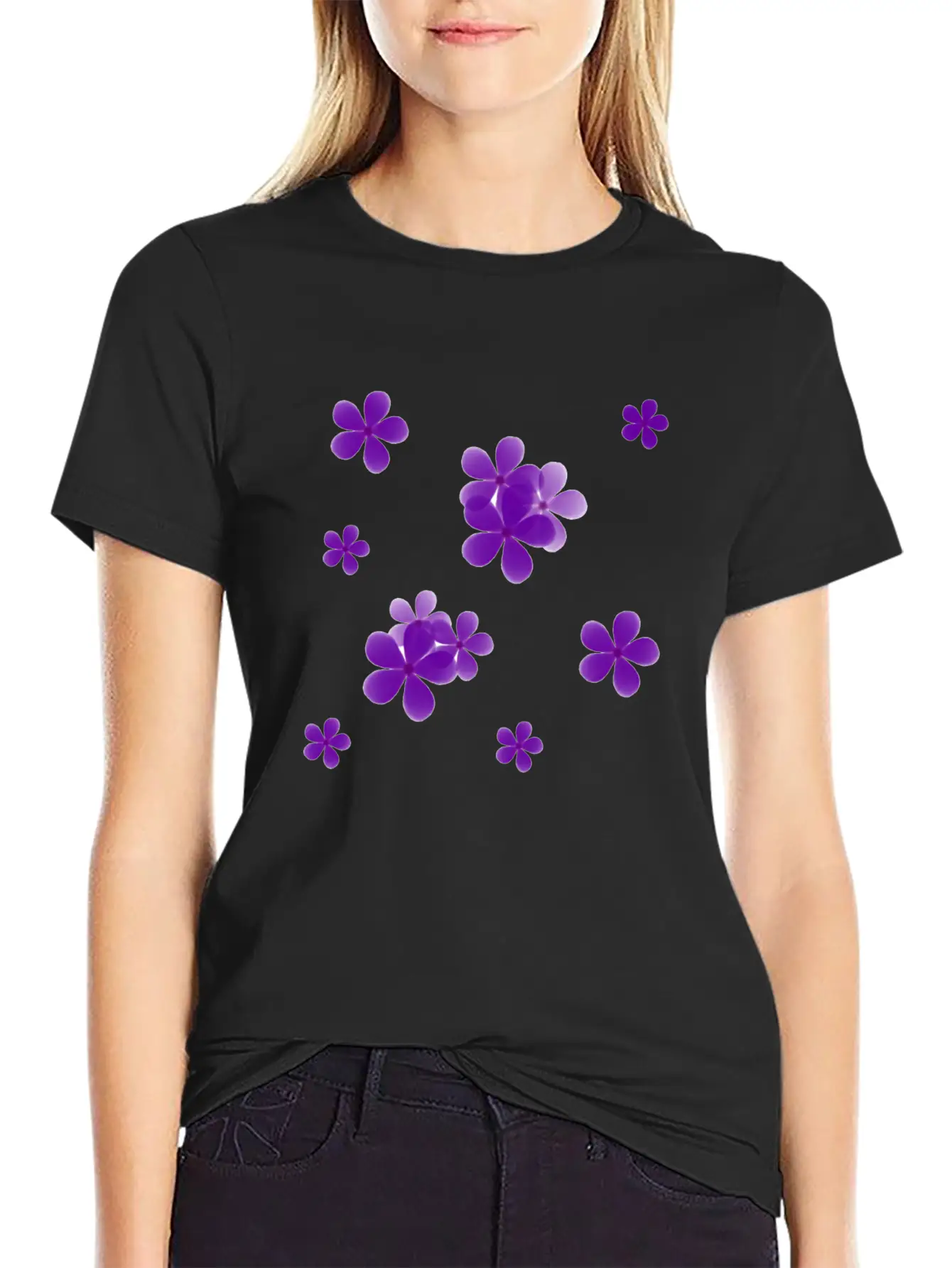 Cute Blue Flowers Basic Graphic T-Shirt – Daily Comfort In Soft Cotton