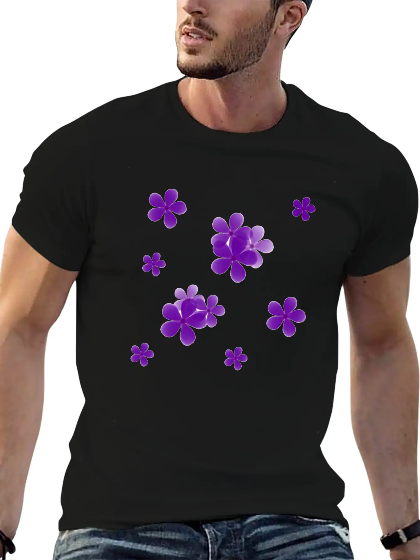 Cute Blue Flowers Basic Graphic T-Shirt – Daily Comfort In Soft Cotton