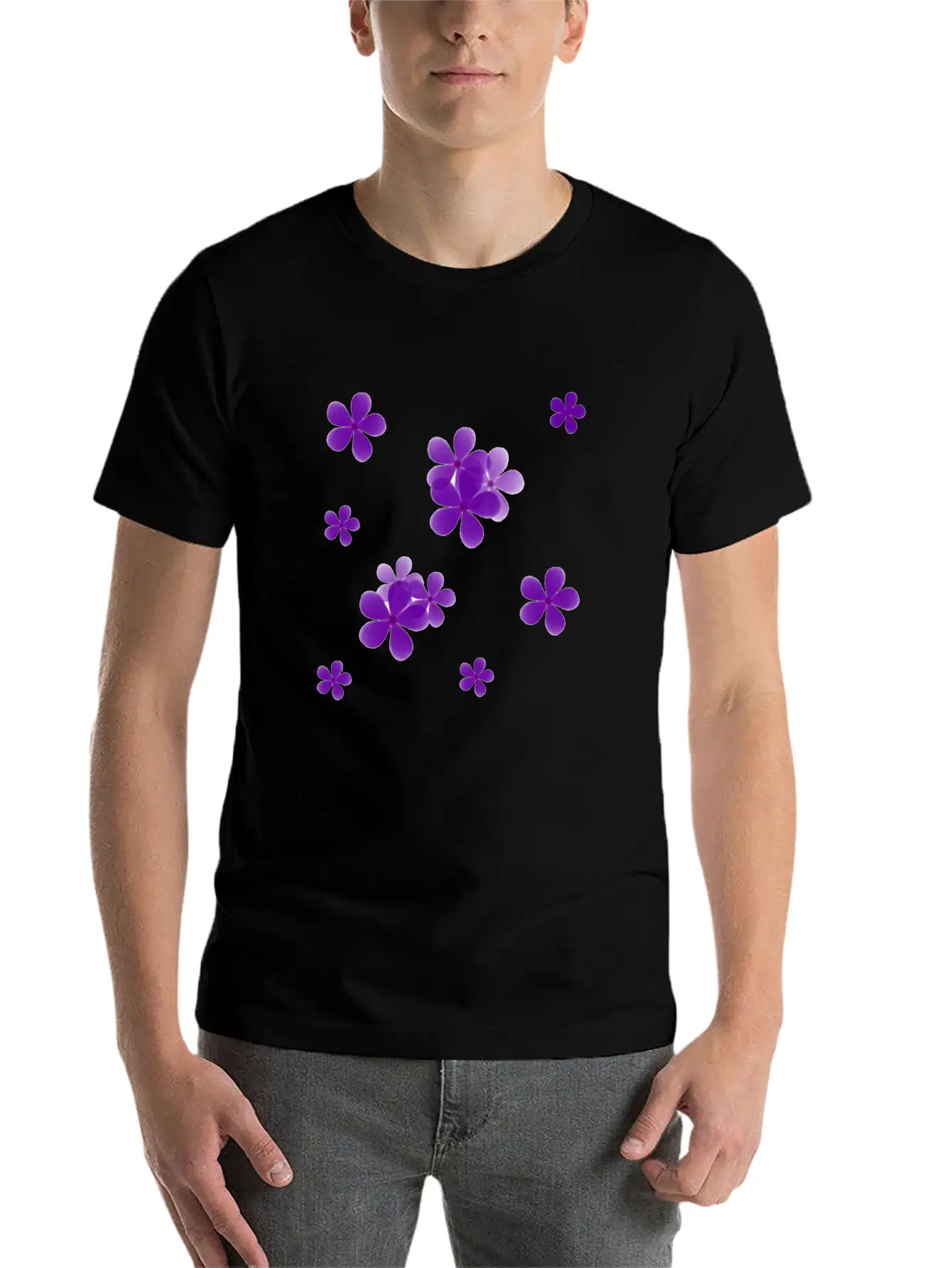 Cute Blue Flowers Basic Graphic T-Shirt – Daily Comfort In Soft Cotton