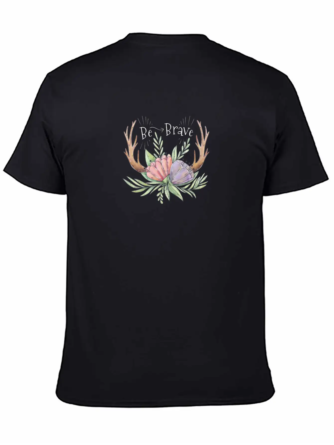 Cute Boho Horns With Purple And Pink Flowers Quote Stylish Everyday T-Shirt – Unisex Basic Cotton Tee