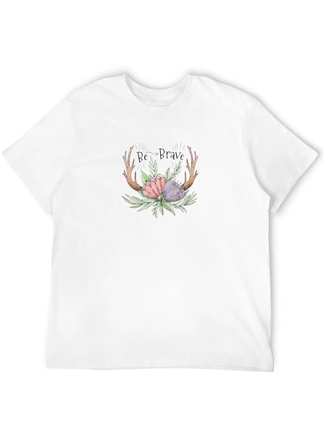Cute Boho Horns With Purple And Pink Flowers Quote Stylish Everyday T-Shirt – Unisex Basic Cotton Tee