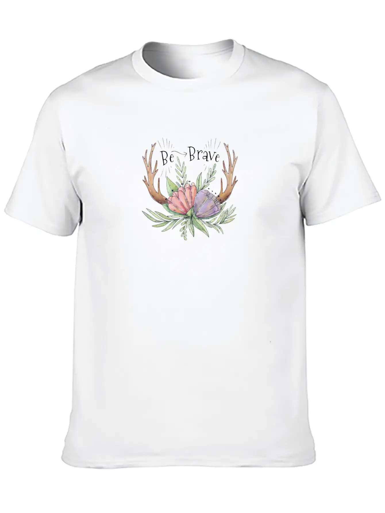 Cute Boho Horns With Purple And Pink Flowers Quote Stylish Everyday T-Shirt – Unisex Basic Cotton Tee
