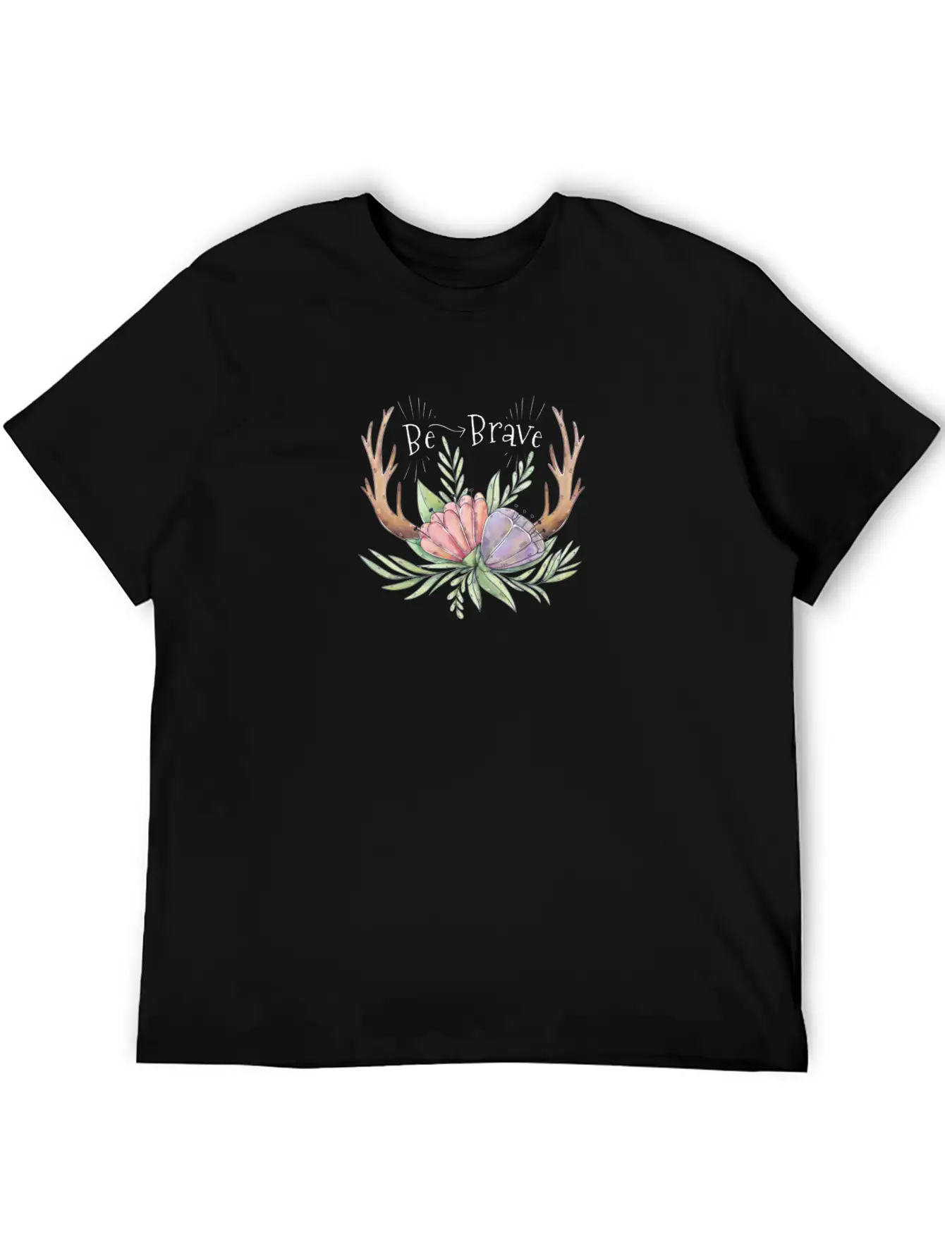Cute Boho Horns With Purple And Pink Flowers Quote Stylish Everyday T-Shirt – Unisex Basic Cotton Tee