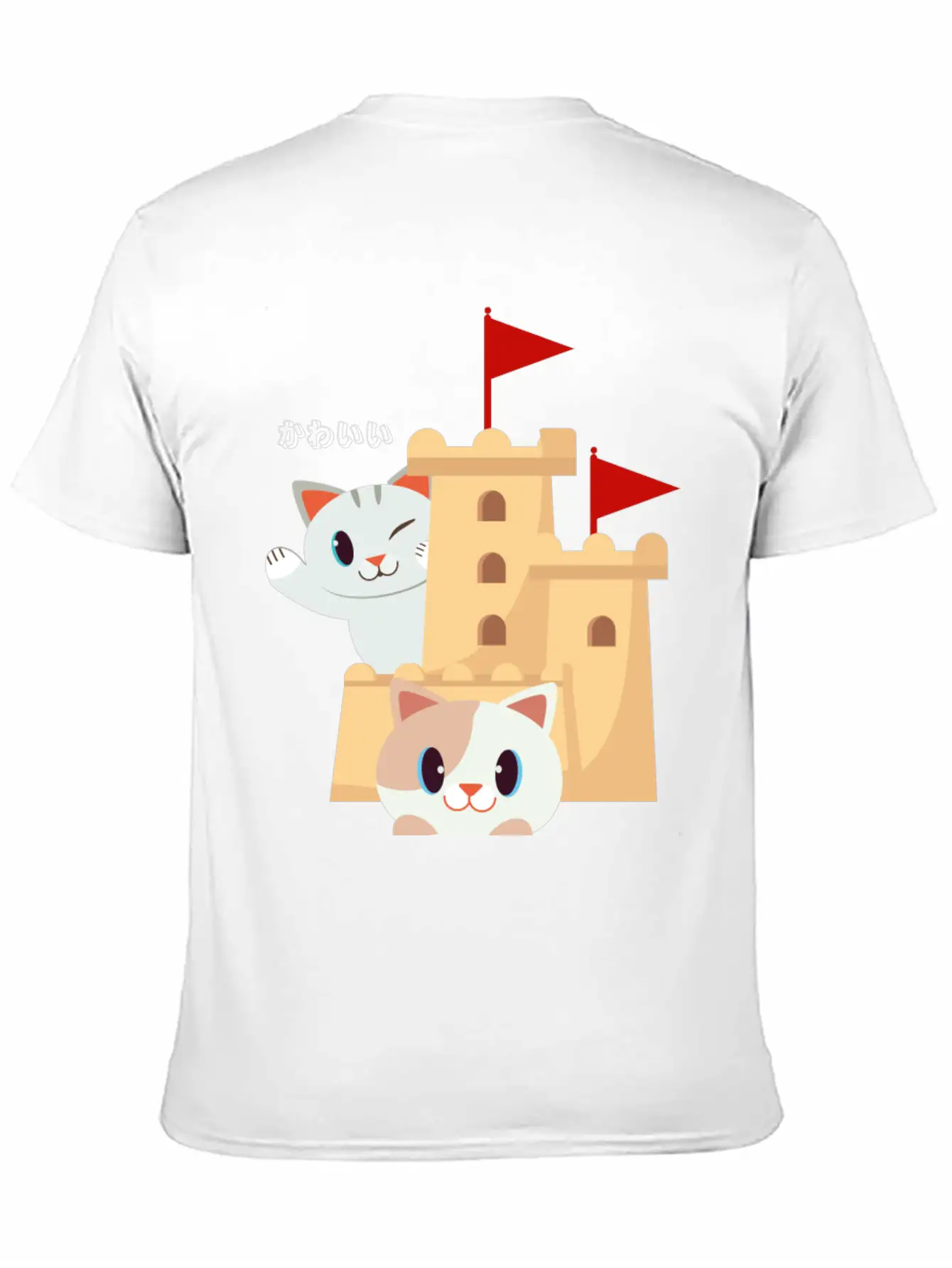 Cute Cat Built Sand Castle Unisex Short Sleeve Soft Cotton T-Shirt – Casual Everyday Wear