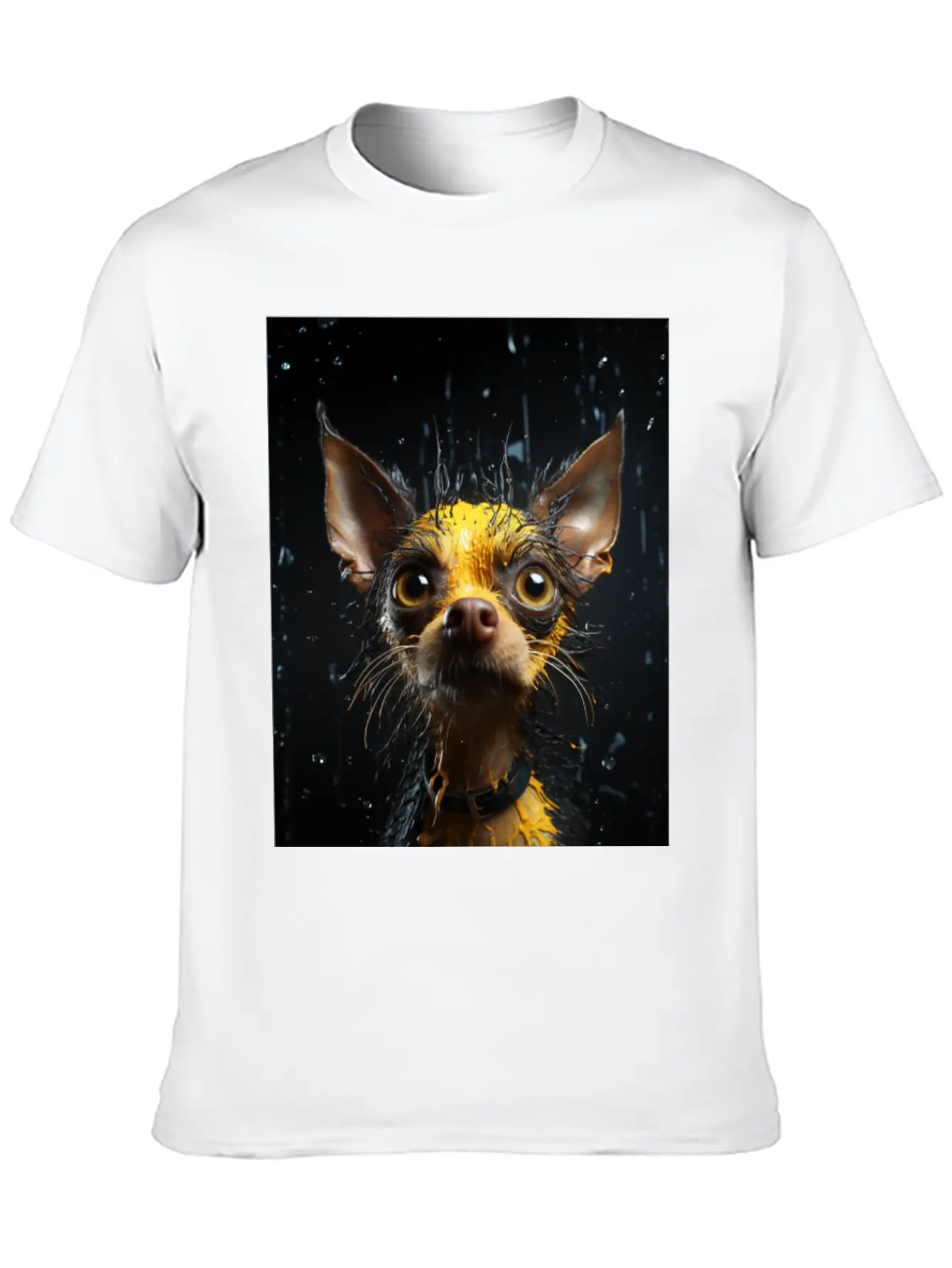 Cute Chihuahua In Yellow Surreal Rain Stylish Everyday T-Shirt – Unisex Basic Cotton Tee