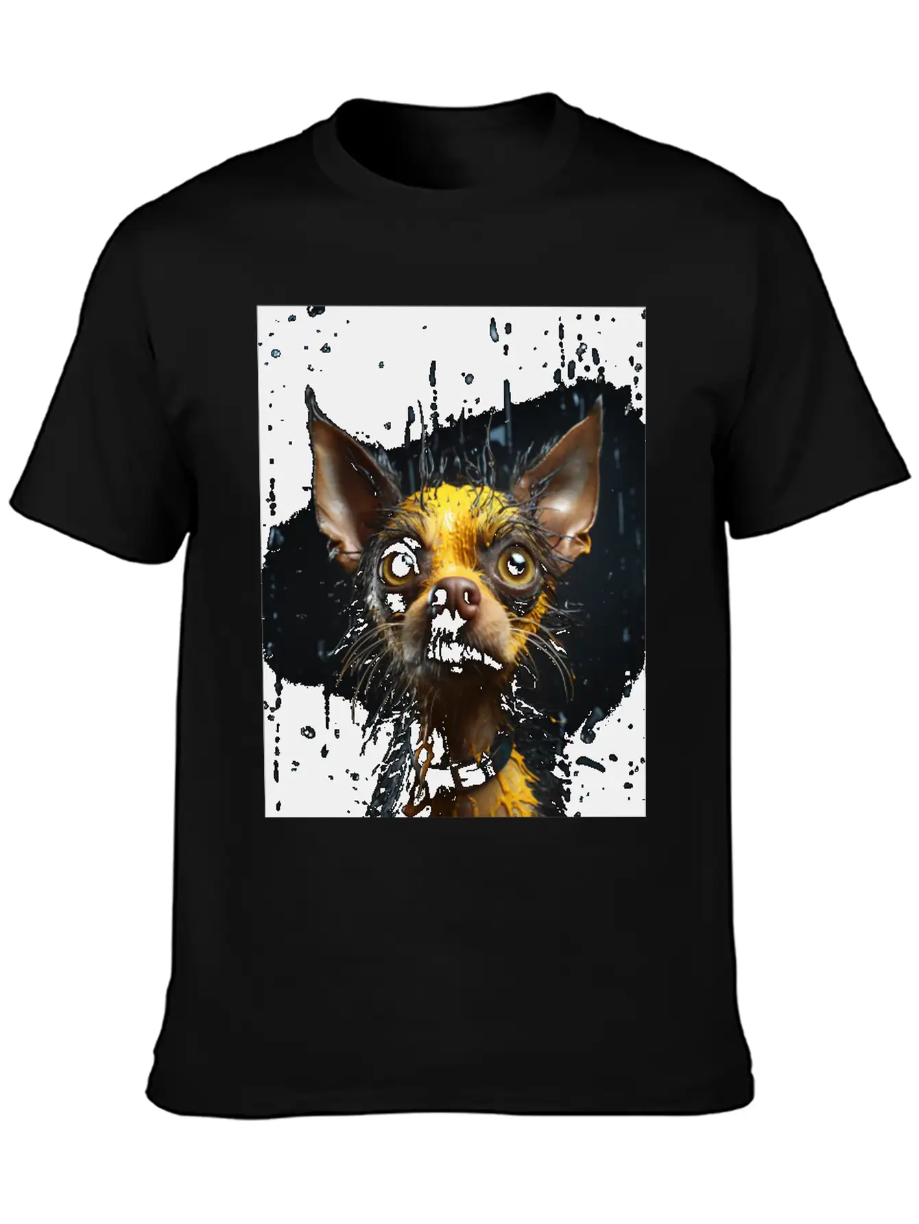 Cute Chihuahua In Yellow Surreal Rain Stylish Everyday T-Shirt – Unisex Basic Cotton Tee