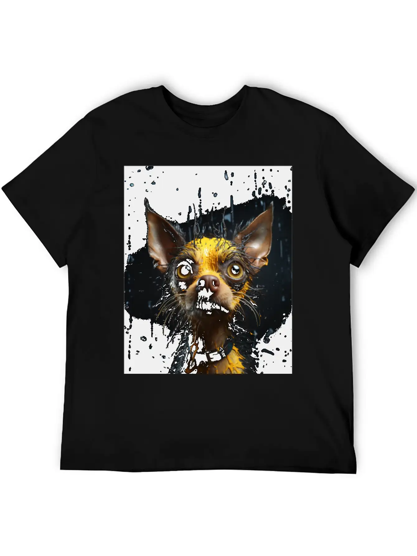 Cute Chihuahua In Yellow Surreal Rain Stylish Everyday T-Shirt – Unisex Basic Cotton Tee