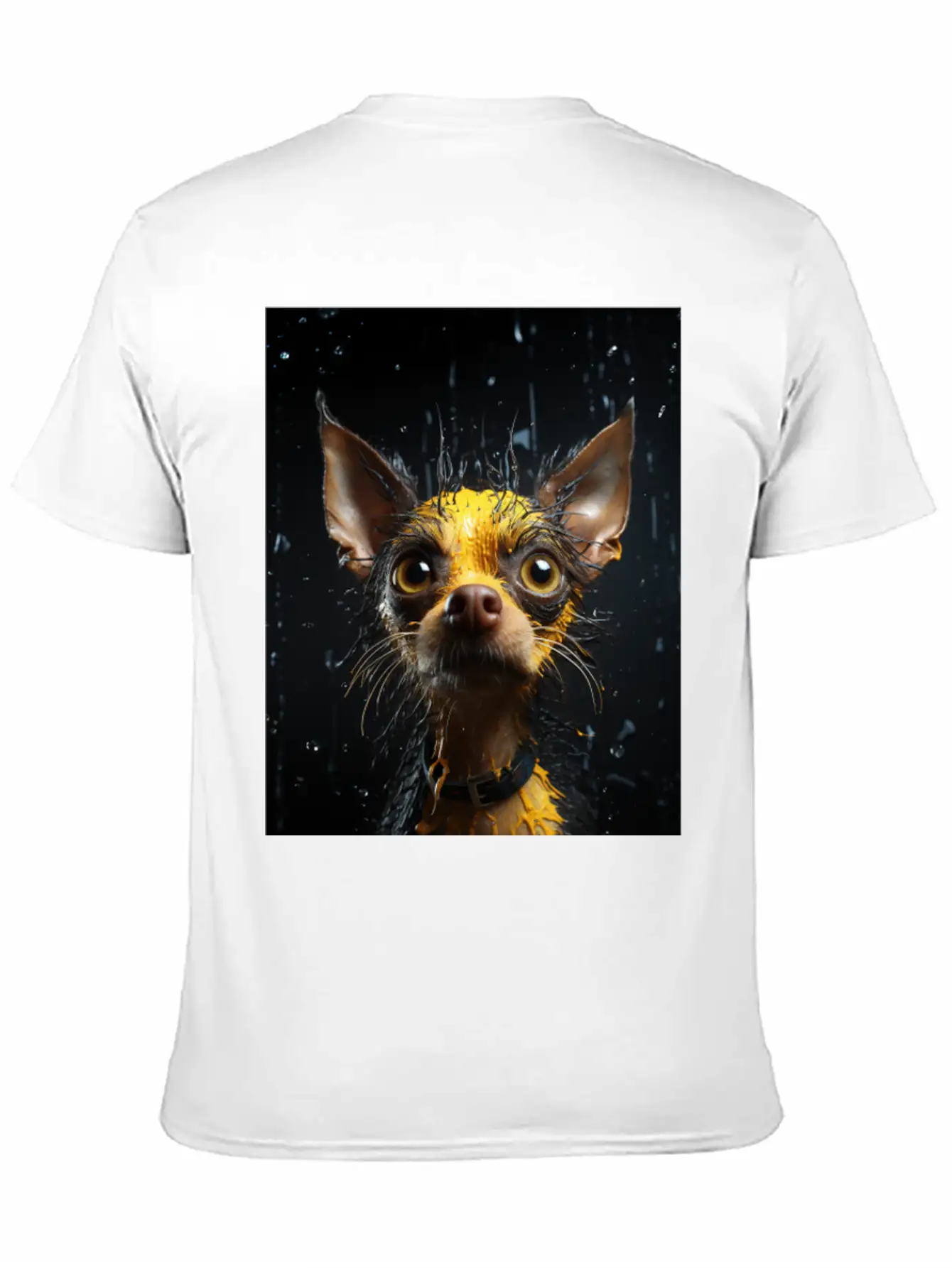 Cute Chihuahua In Yellow Surreal Rain Stylish Everyday T-Shirt – Unisex Basic Cotton Tee