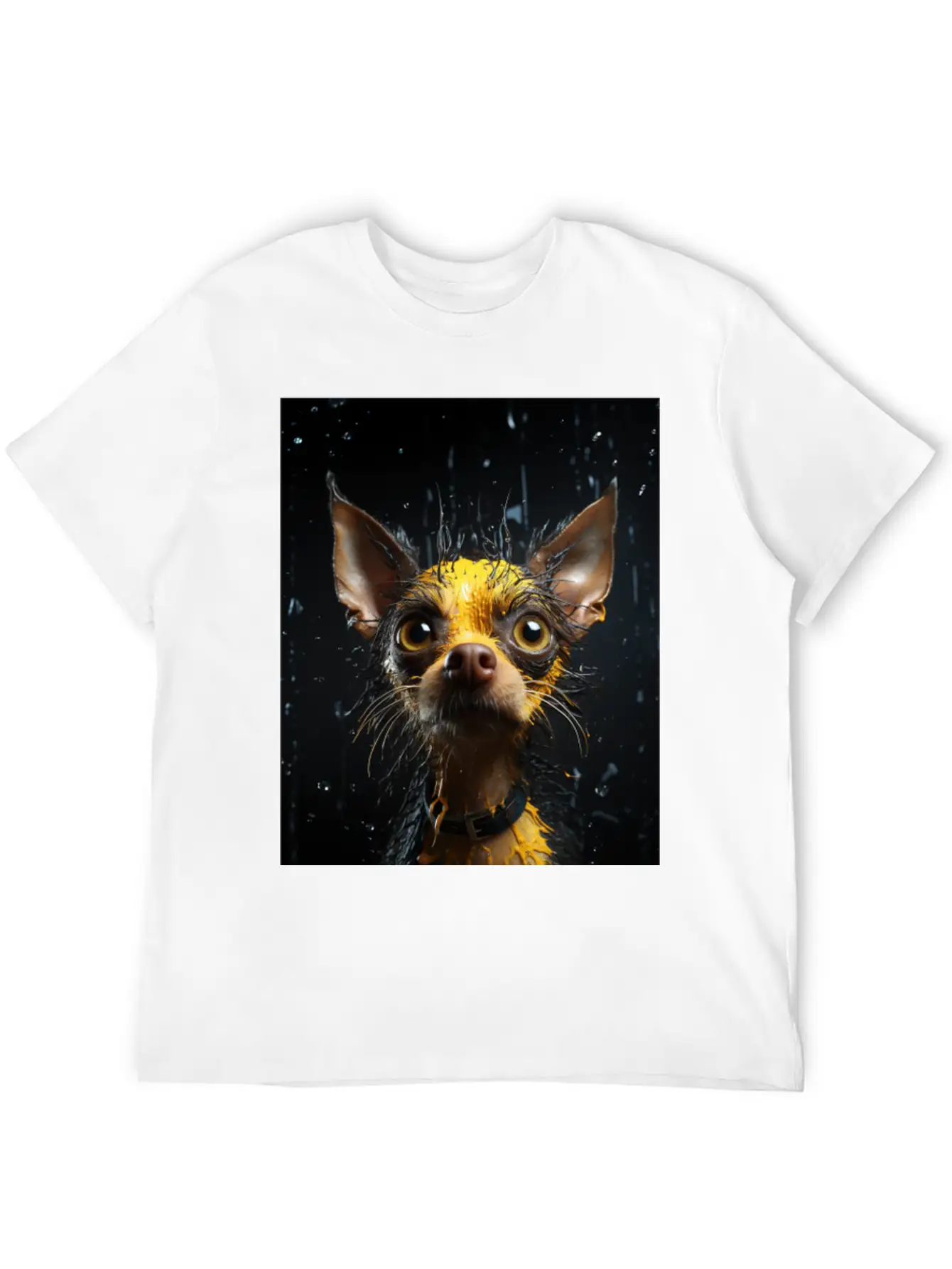 Cute Chihuahua In Yellow Surreal Rain Stylish Everyday T-Shirt – Unisex Basic Cotton Tee
