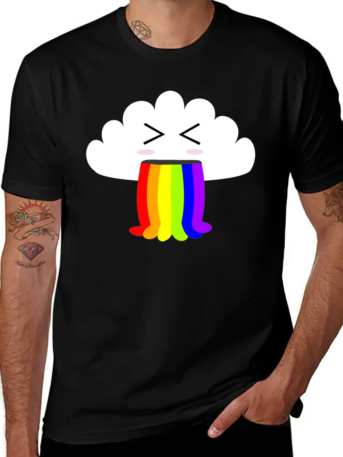 Cute Cloud Puking Out A Rainbow Unisex Short Sleeve Soft Cotton T-Shirt – Casual Everyday Wear