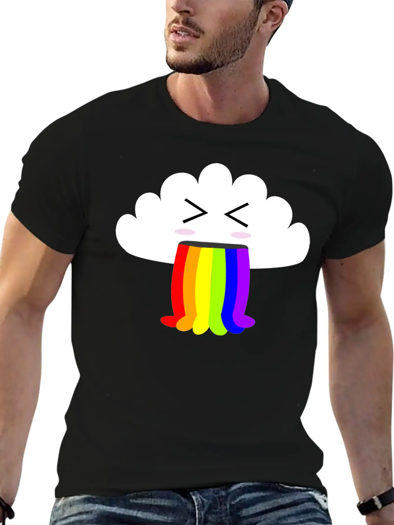 Cute Cloud Puking Out A Rainbow Unisex Short Sleeve Soft Cotton T-Shirt – Casual Everyday Wear