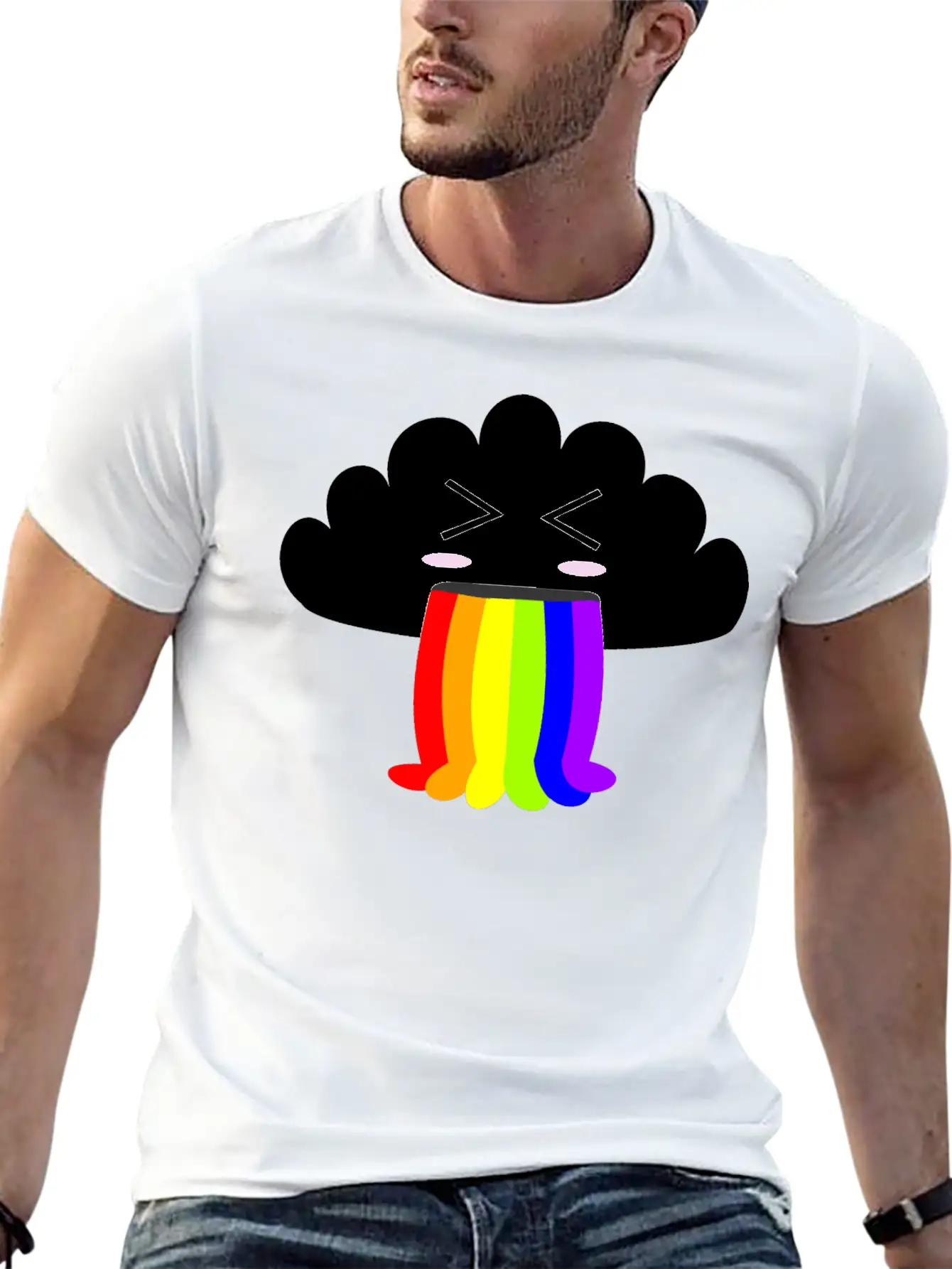 Cute Cloud Puking Out A Rainbow Unisex Short Sleeve Soft Cotton T-Shirt – Casual Everyday Wear