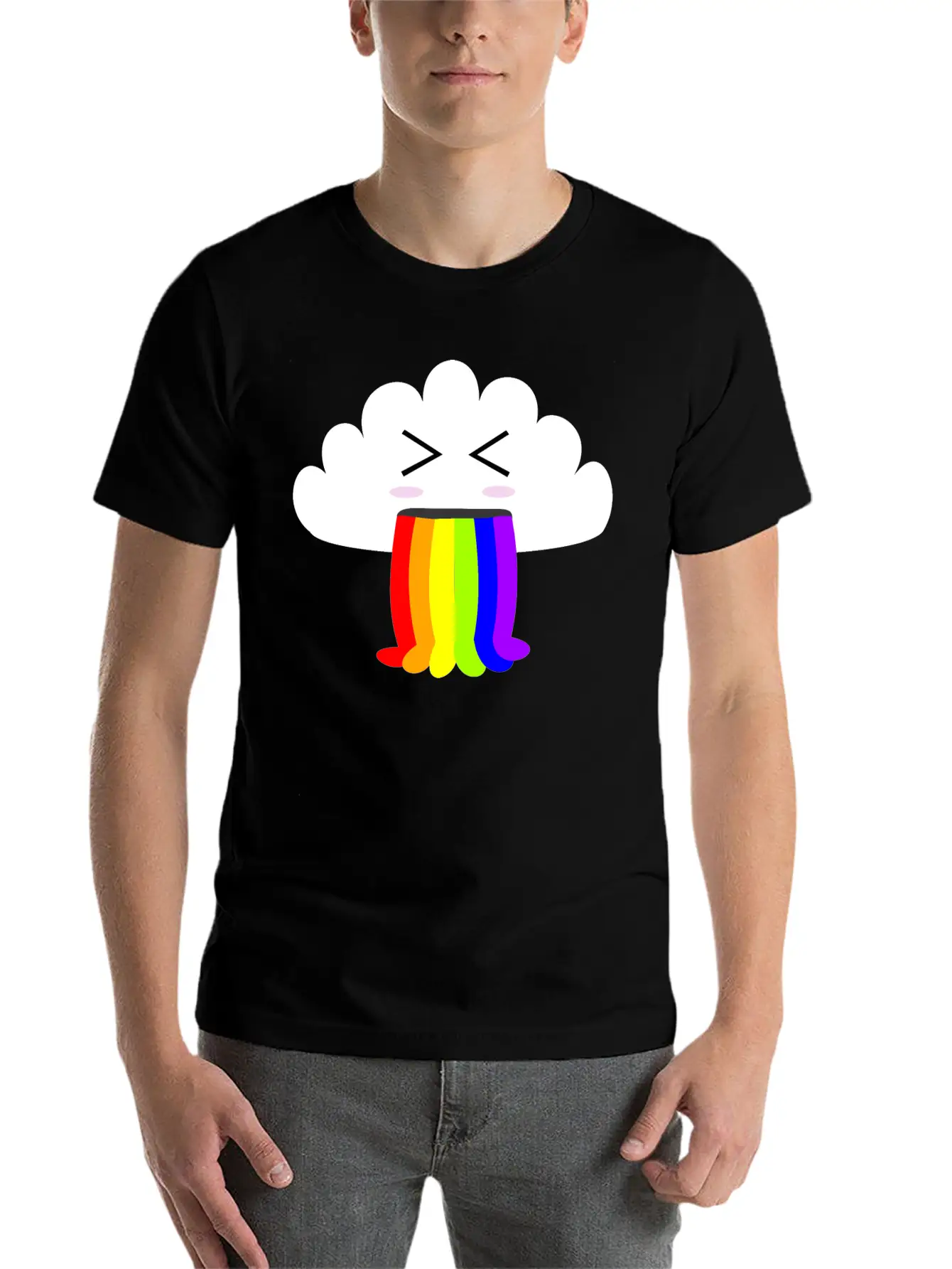 Cute Cloud Puking Out A Rainbow Unisex Short Sleeve Soft Cotton T-Shirt – Casual Everyday Wear