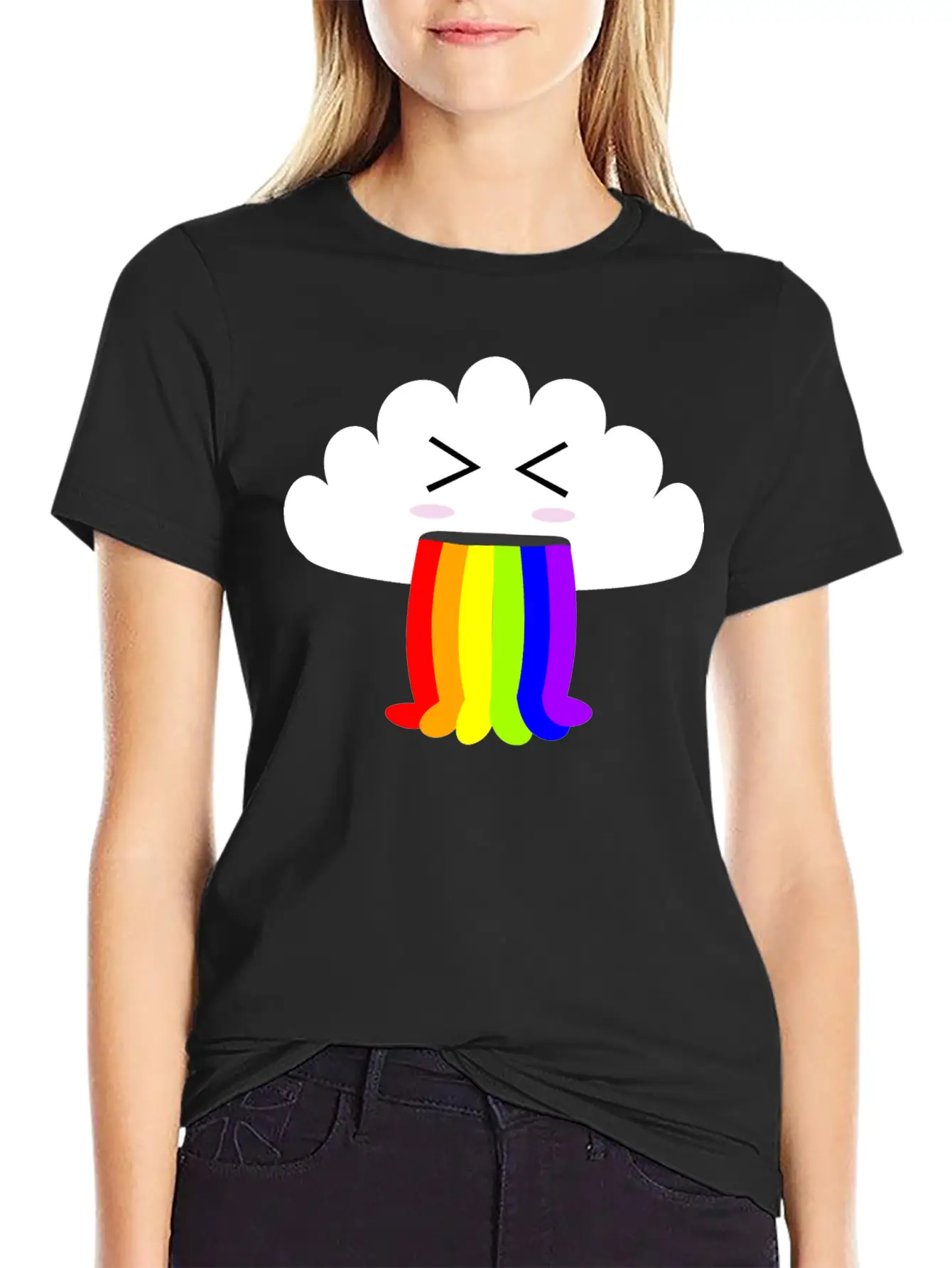 Cute Cloud Puking Out A Rainbow Unisex Short Sleeve Soft Cotton T-Shirt – Casual Everyday Wear
