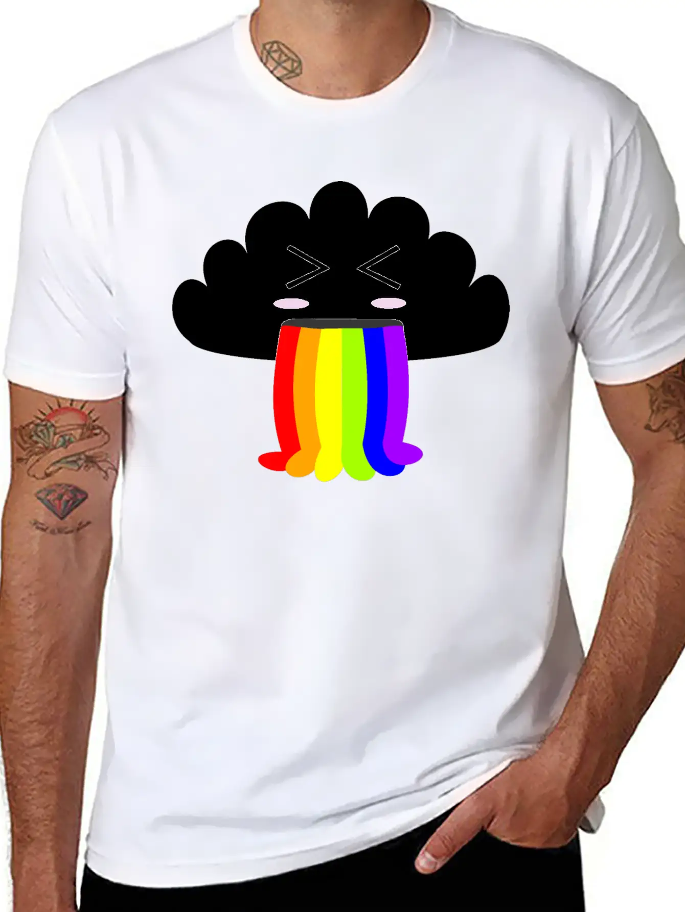 Cute Cloud Puking Out A Rainbow Unisex Short Sleeve Soft Cotton T-Shirt – Casual Everyday Wear