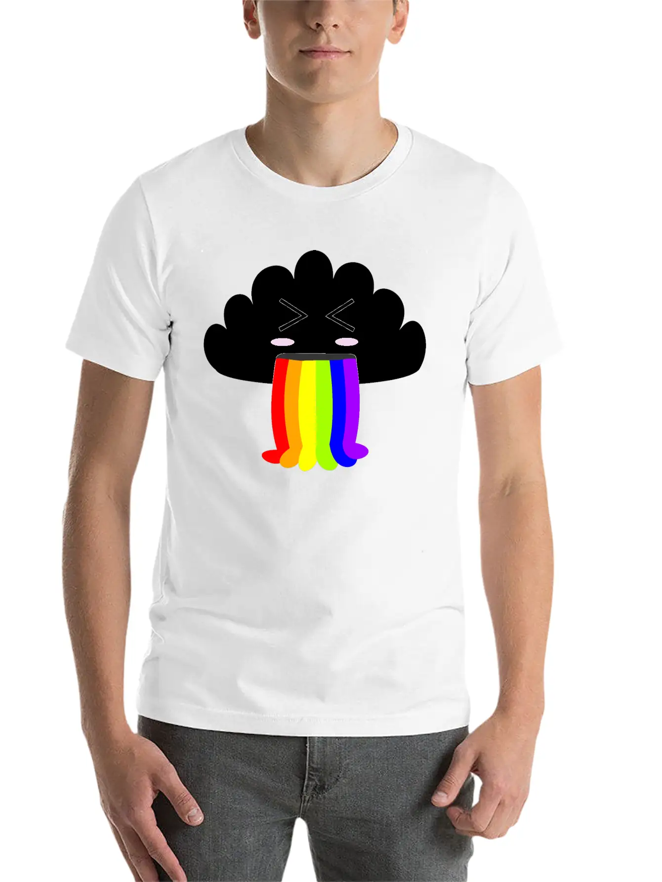 Cute Cloud Puking Out A Rainbow Unisex Short Sleeve Soft Cotton T-Shirt – Casual Everyday Wear