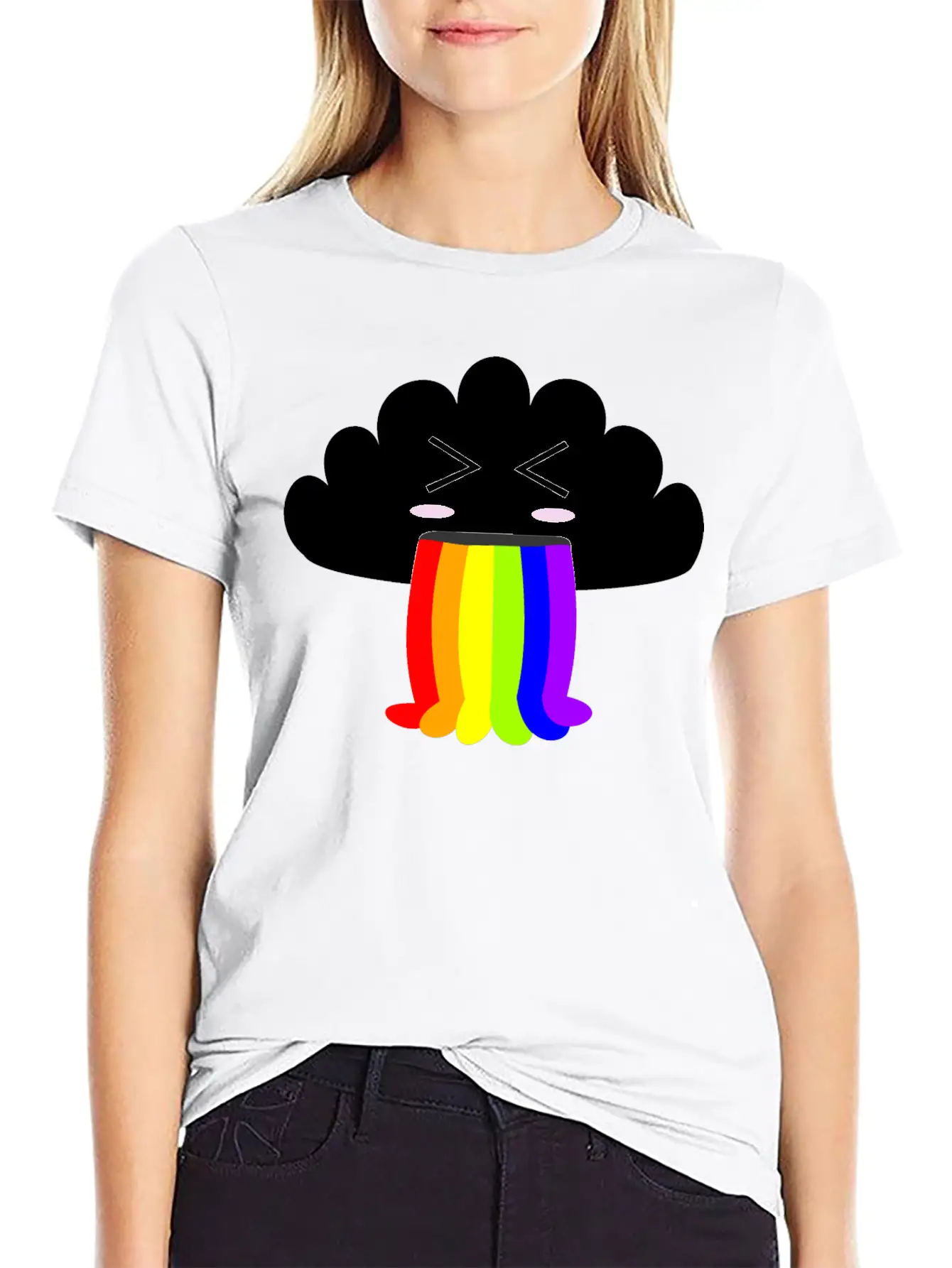 Cute Cloud Puking Out A Rainbow Unisex Short Sleeve Soft Cotton T-Shirt – Casual Everyday Wear