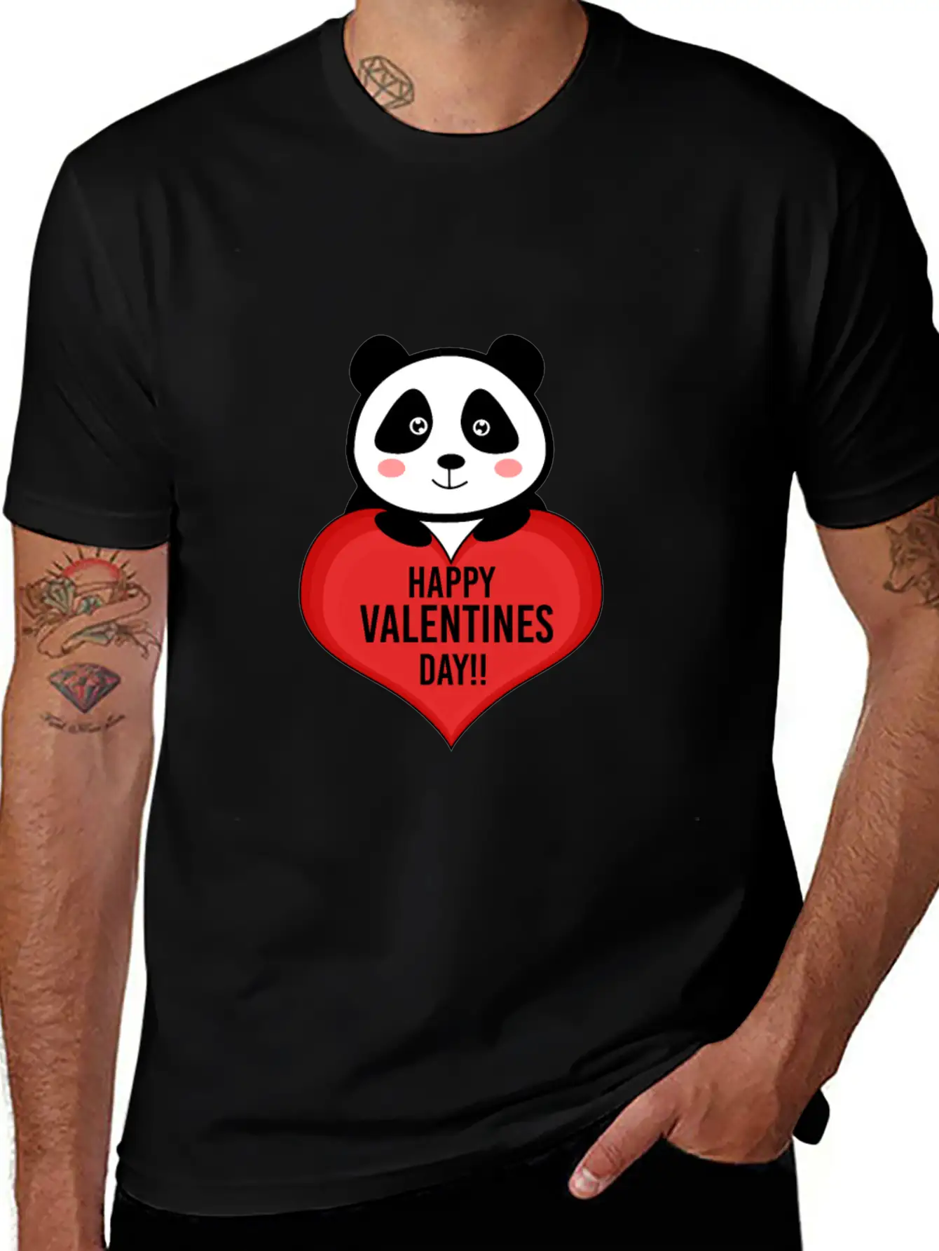 Cute Cupid Panda Heart Kiss Happy Couple Feelings Unisex Short Sleeve Soft Cotton T-Shirt – Casual Everyday Wear