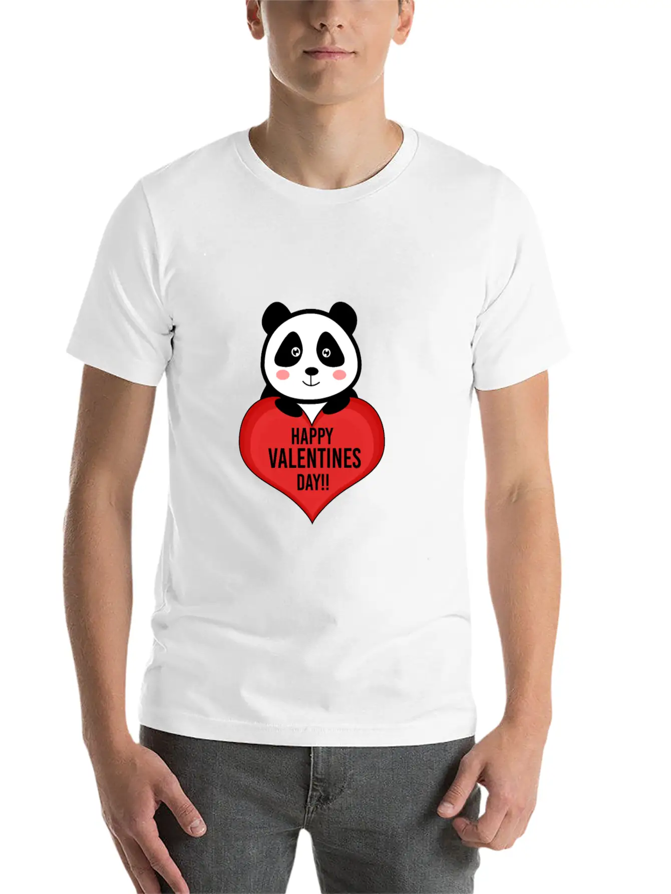 Cute Cupid Panda Heart Kiss Happy Couple Feelings Unisex Short Sleeve Soft Cotton T-Shirt – Casual Everyday Wear