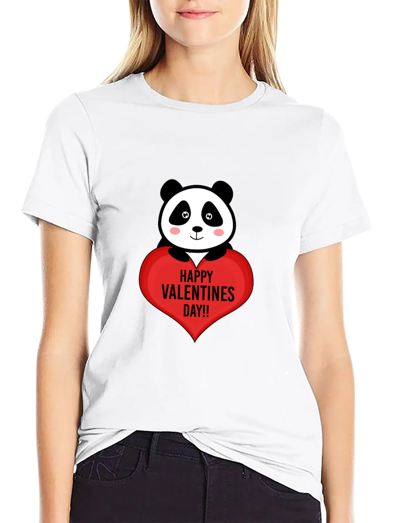 Cute Cupid Panda Heart Kiss Happy Couple Feelings Unisex Short Sleeve Soft Cotton T-Shirt – Casual Everyday Wear