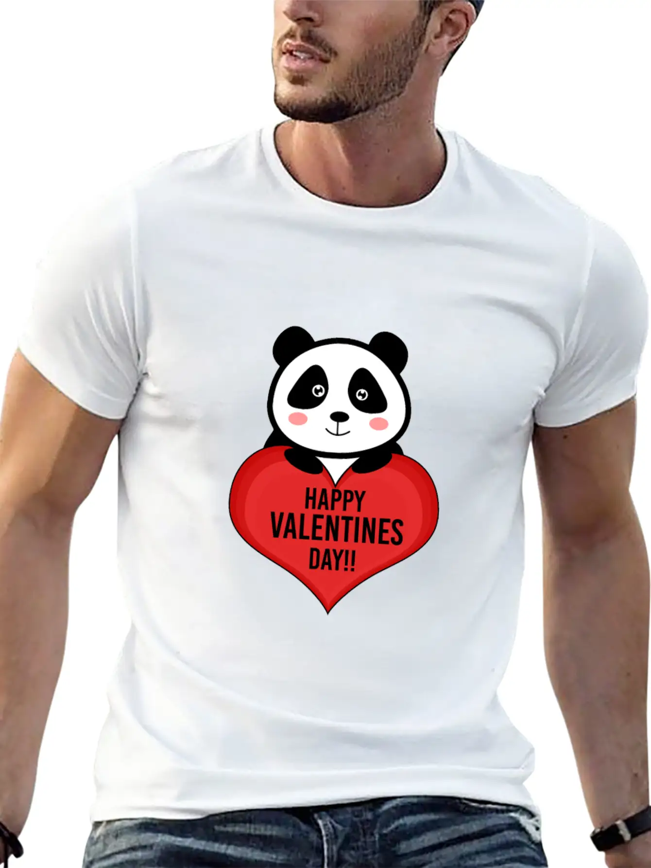Cute Cupid Panda Heart Kiss Happy Couple Feelings Unisex Short Sleeve Soft Cotton T-Shirt – Casual Everyday Wear