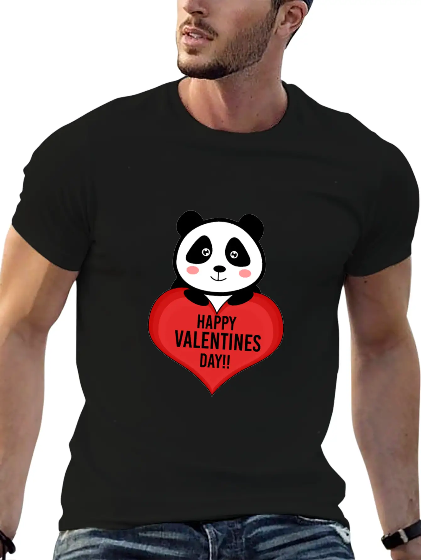 Cute Cupid Panda Heart Kiss Happy Couple Feelings Unisex Short Sleeve Soft Cotton T-Shirt – Casual Everyday Wear